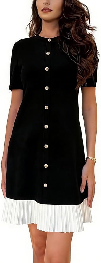 GOELIA Womens Summer Bodycon Knit Mini Dress Short Sleeve Crew Neck Casual Dresses for Work Office Wedding Guest Wear