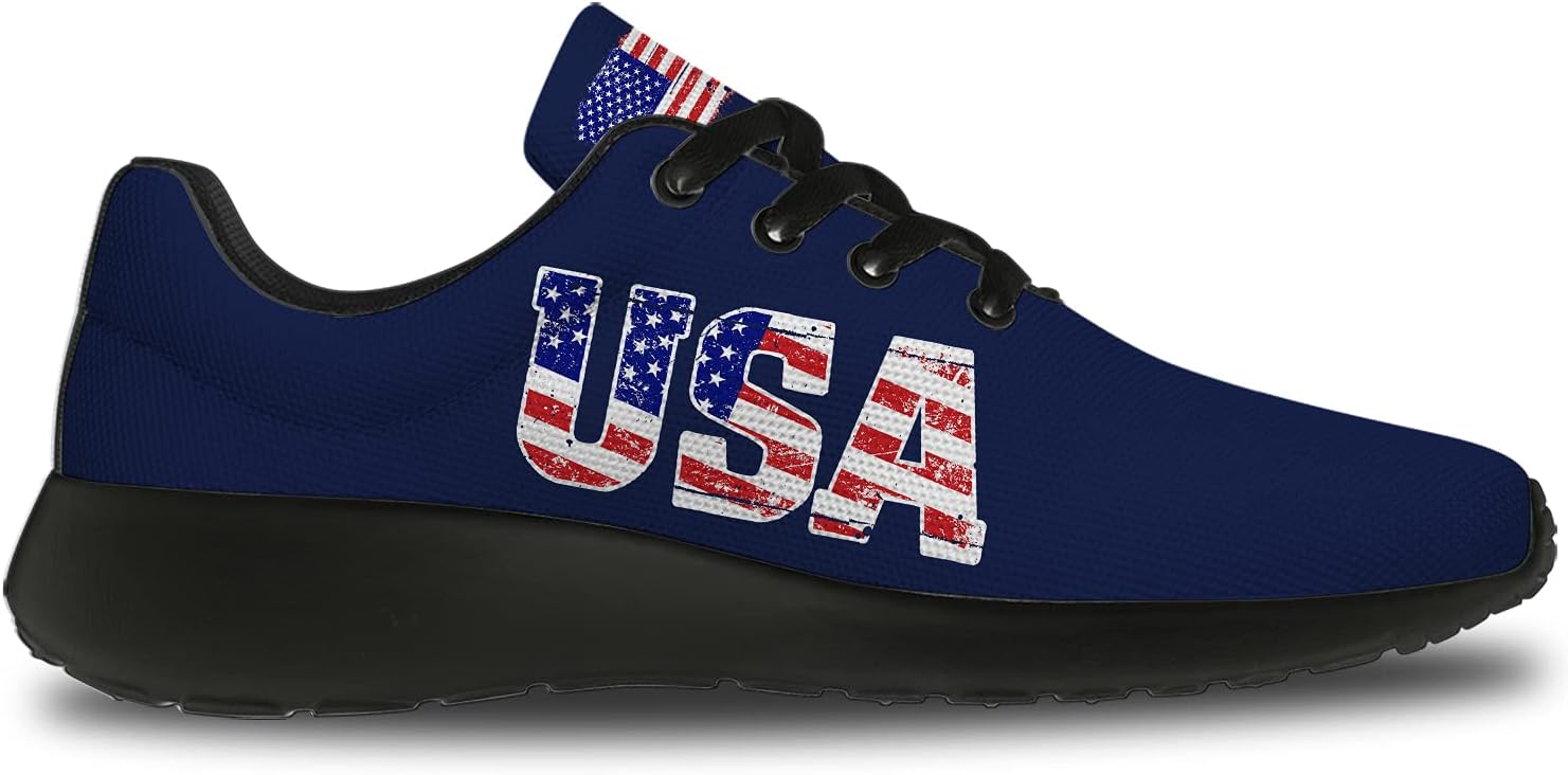 horethy Womens Mens American Flag Shoes Running Shoes Walking Tennis Sneakers USA Flag Patriotic Navy Blue Shoes Gifts for navyblue 15.5 Women/13 Men