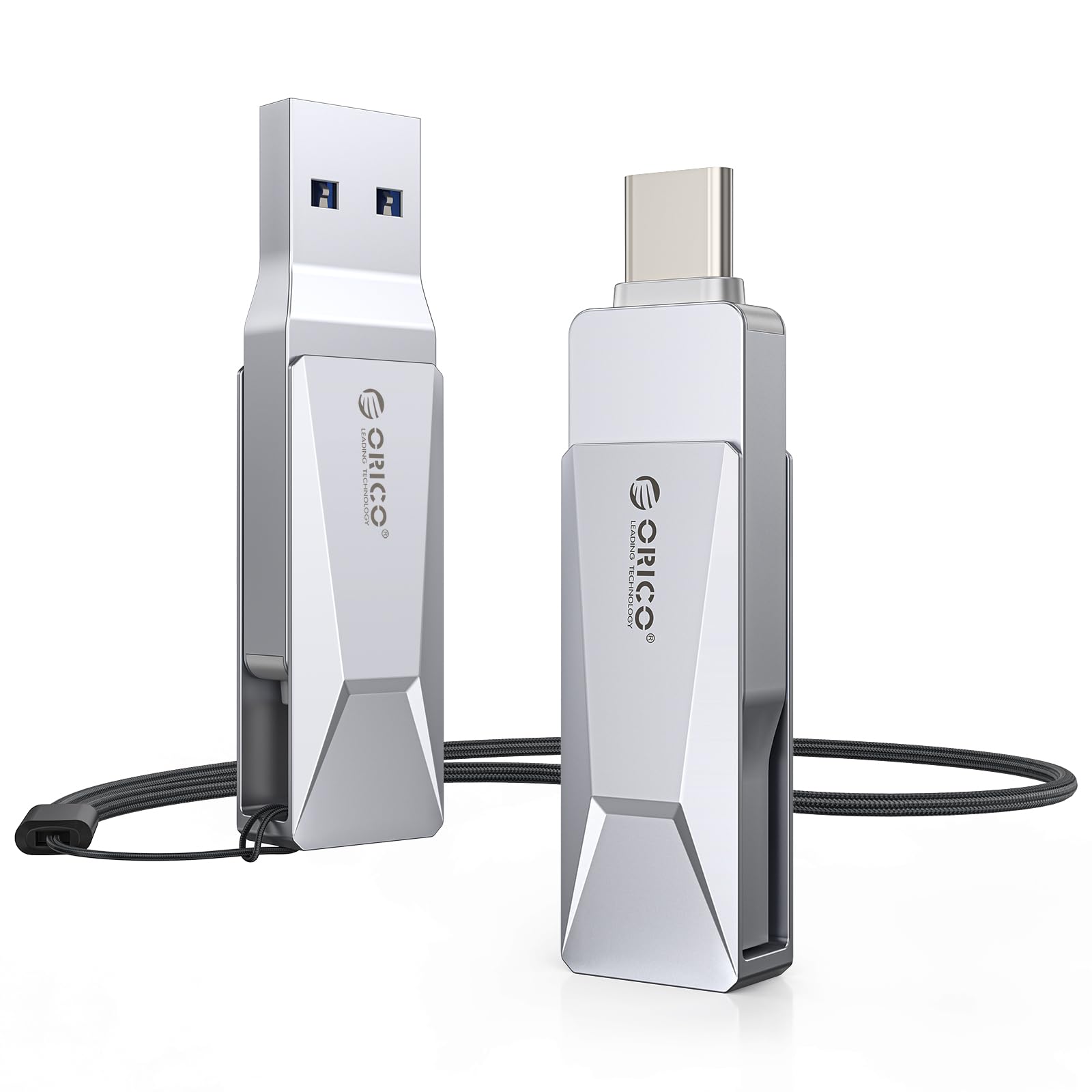 ORICO Memoria USB de 64 GB, USB 3.2, OTG, hasta 150 MB/s, 2 en 1, Tipo C, de Metal, para iPhone 17/16/15, Android, Smartphones, Tablets, Mac, Computadora Portátil, Plata, CB05