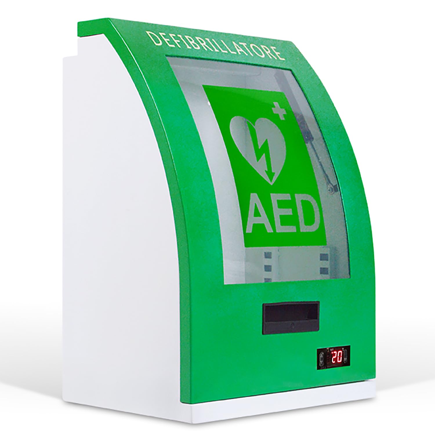 AED-Defibrillator-Aufbewahrungsschrank, Stahl-Aufbewahrungsschrank mit transparentem Fenster und Alarm, Trennwandposition einstellbar, für Pflegeheime, Schulen, Vereine
