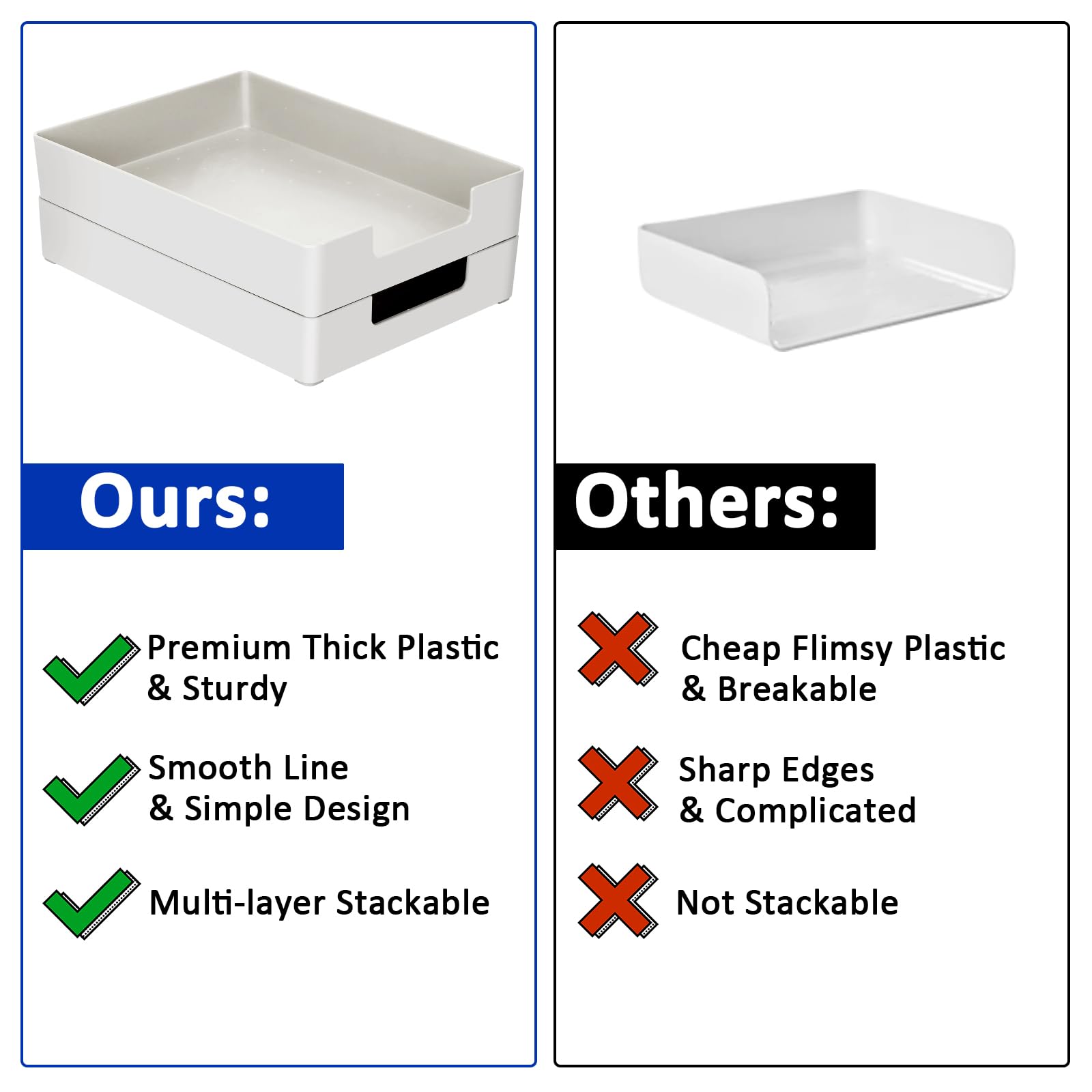 Bandeja organizadora de cartas, paquete de 2 bandejas de papel, organizador de cajones de escritorio apilable para suministros de oficina, revistas, carpetas, archivos, cuadernos, papelería, bandeja