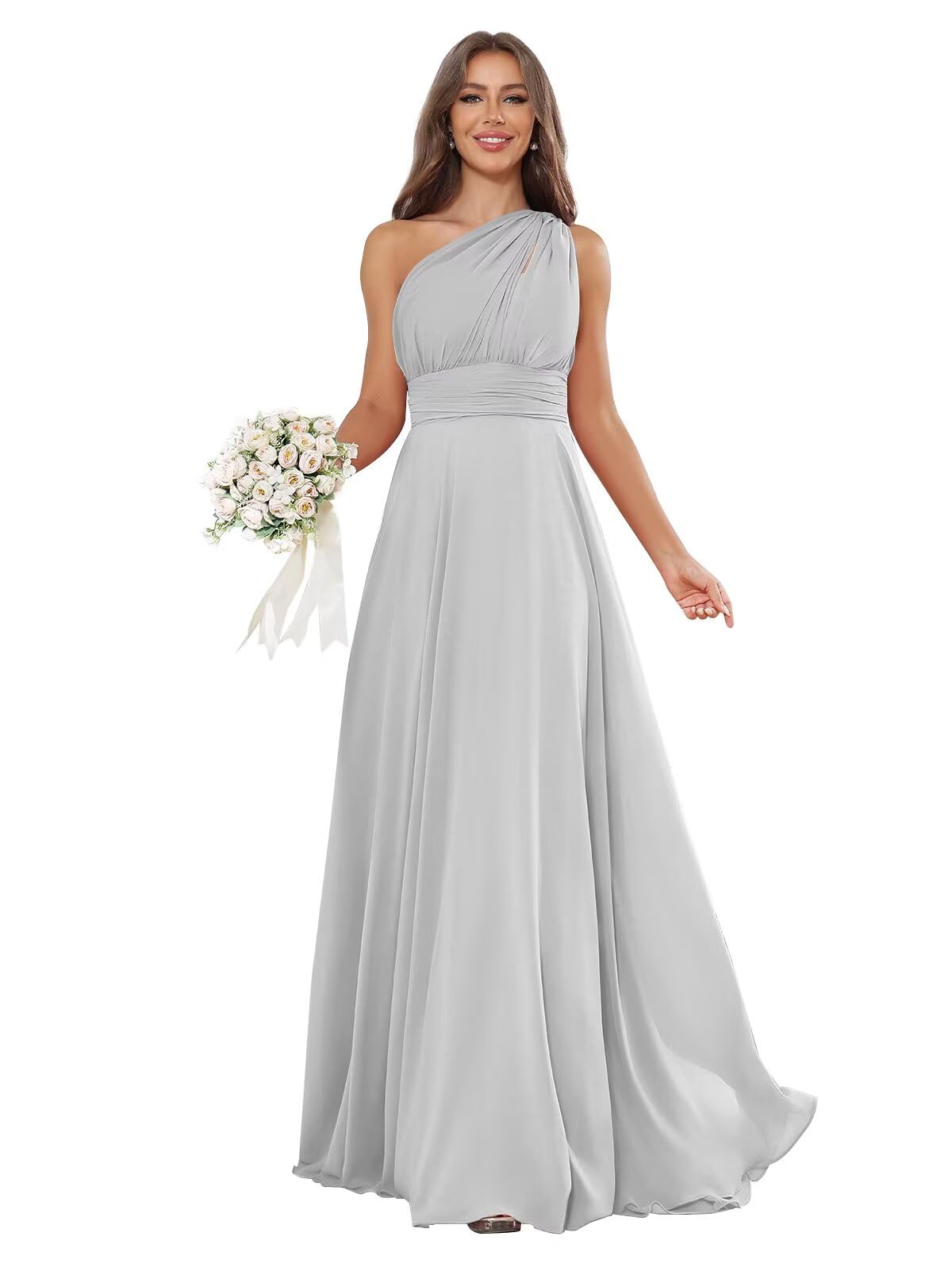 One Shoulder Bridesmaid Dresses for Women Pleated Chiffon Long Formal Evening Party Gowns