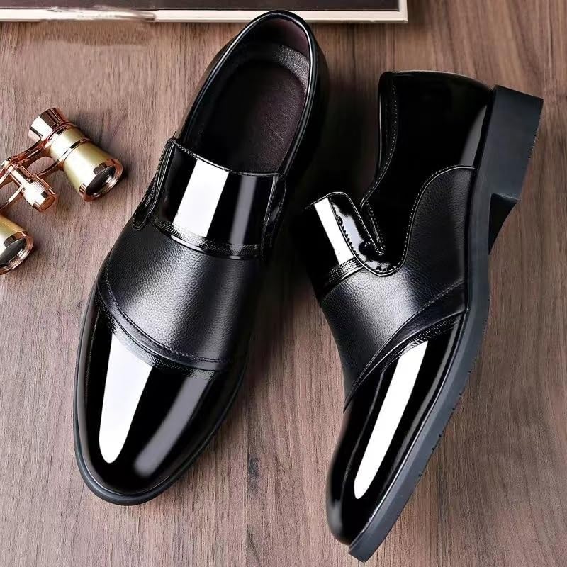 Dress Oxford for Men Slip On Round Toe Solid Color Vegan Leather Low Top Anti-Slip Non Slip Block Heel Outdoor3