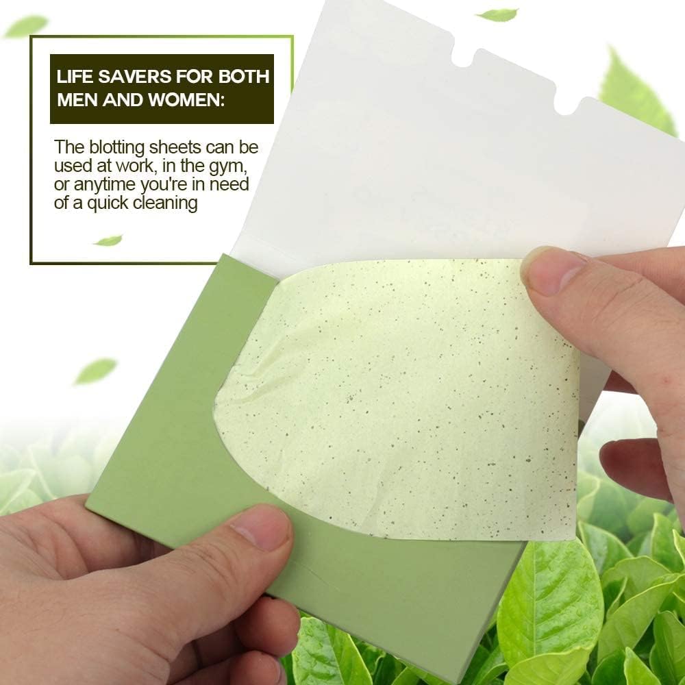 Lerfot Green Tea Infused Premium Oil Blotting Sheets - 100 Pcs Thick Facial Blotting Papers for Oily Skin, Acne Control, and Makeup-Friendly Shine Control - Portable Dispenser Pack for Women and Men 4