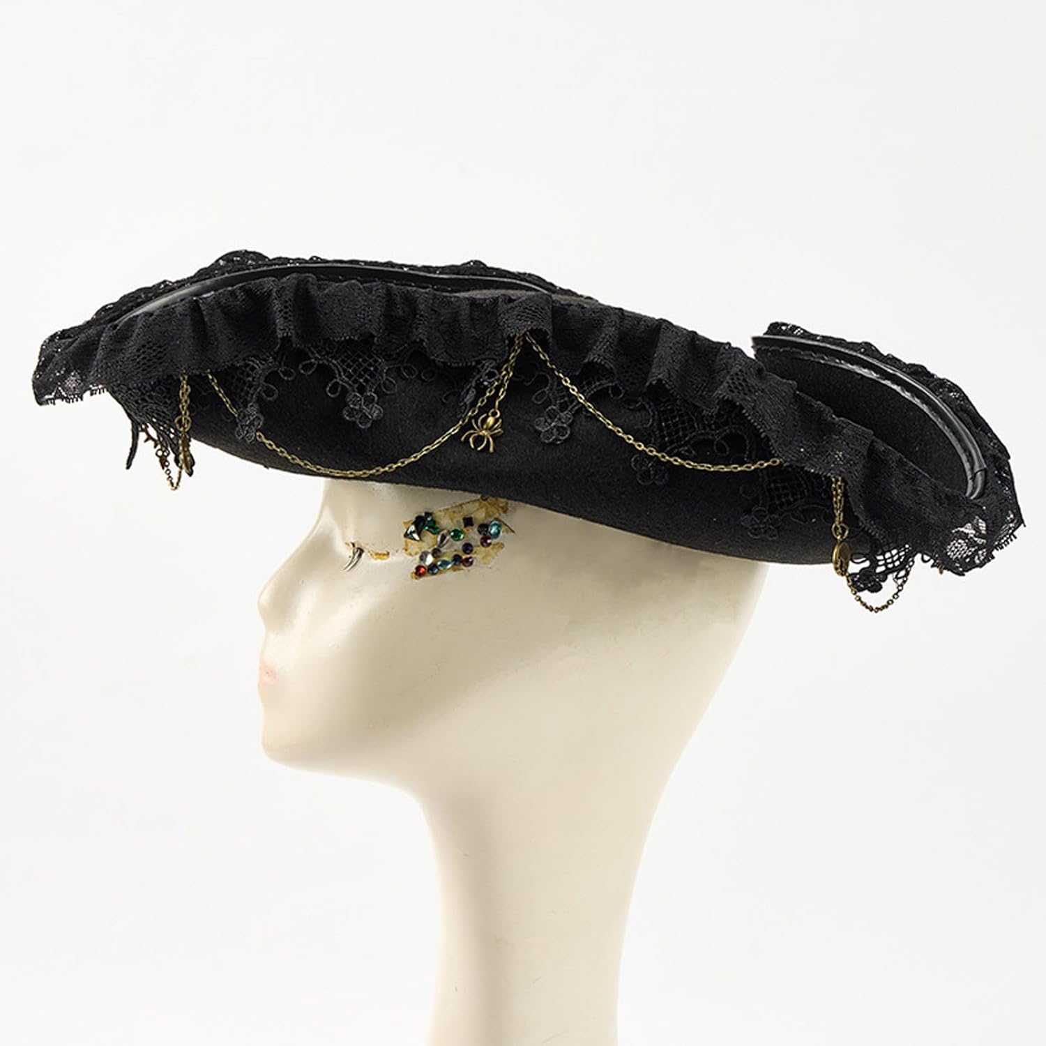 Adult Tricorn Pirate Hat With Lace Trim, Essential Headwear For Costume Parties, Stage Performances & Themed Vintage Historical Costume Accessory - Image 6