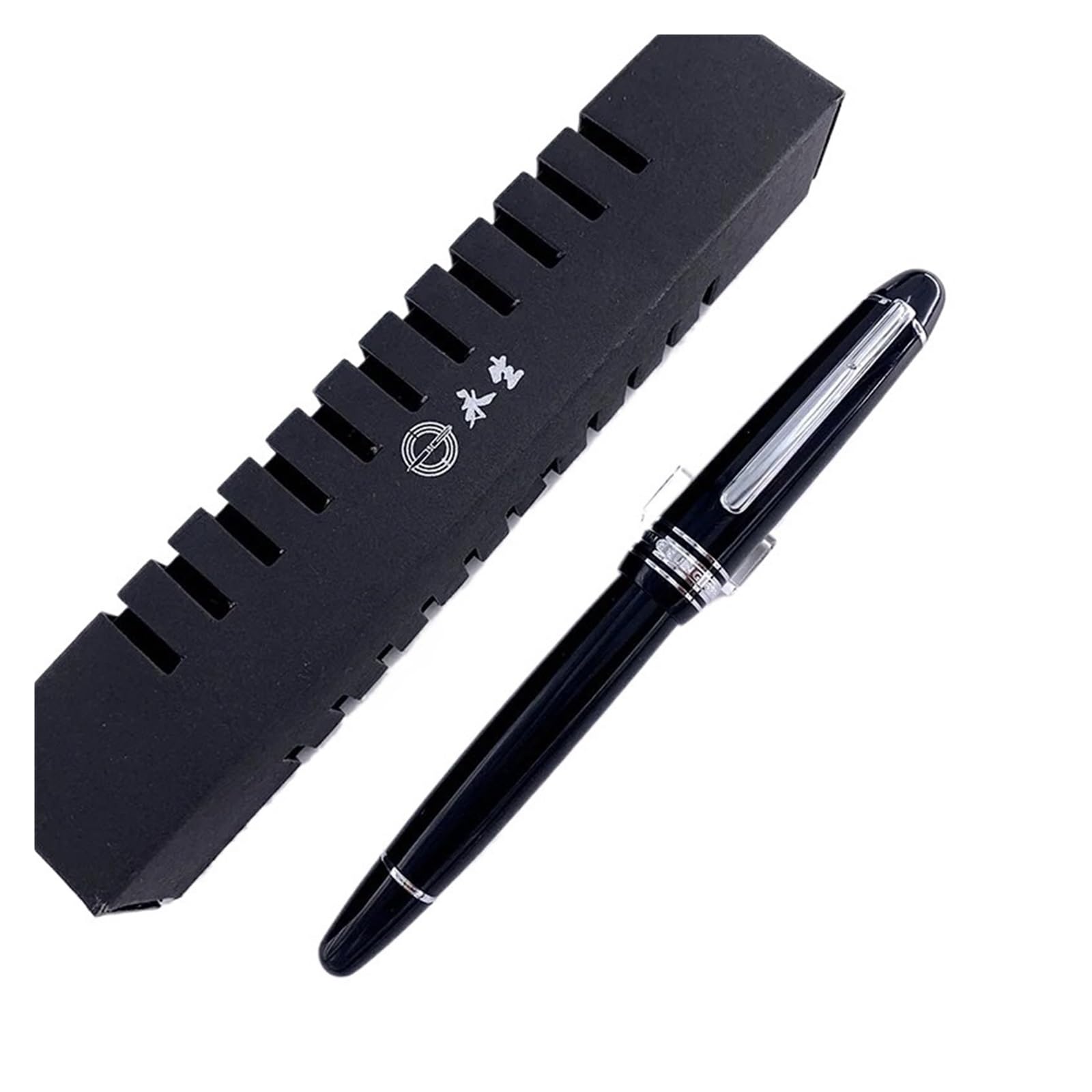 Pluma estilográfica con relleno de pistón, punta de iridio EF/F, punta de iridio, con caja de regalo (clip negro plateado, EF 0,38 mm)