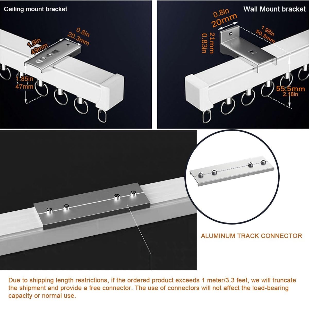 Binario Tenda Alluminio Bianco, Guida Per Tende Soffitto E Parete, 100 200 300 400 450 500 560 600 cm Binario Per Tende, Sistema Scorrevole Per Bovindo E Finestre(200cm)