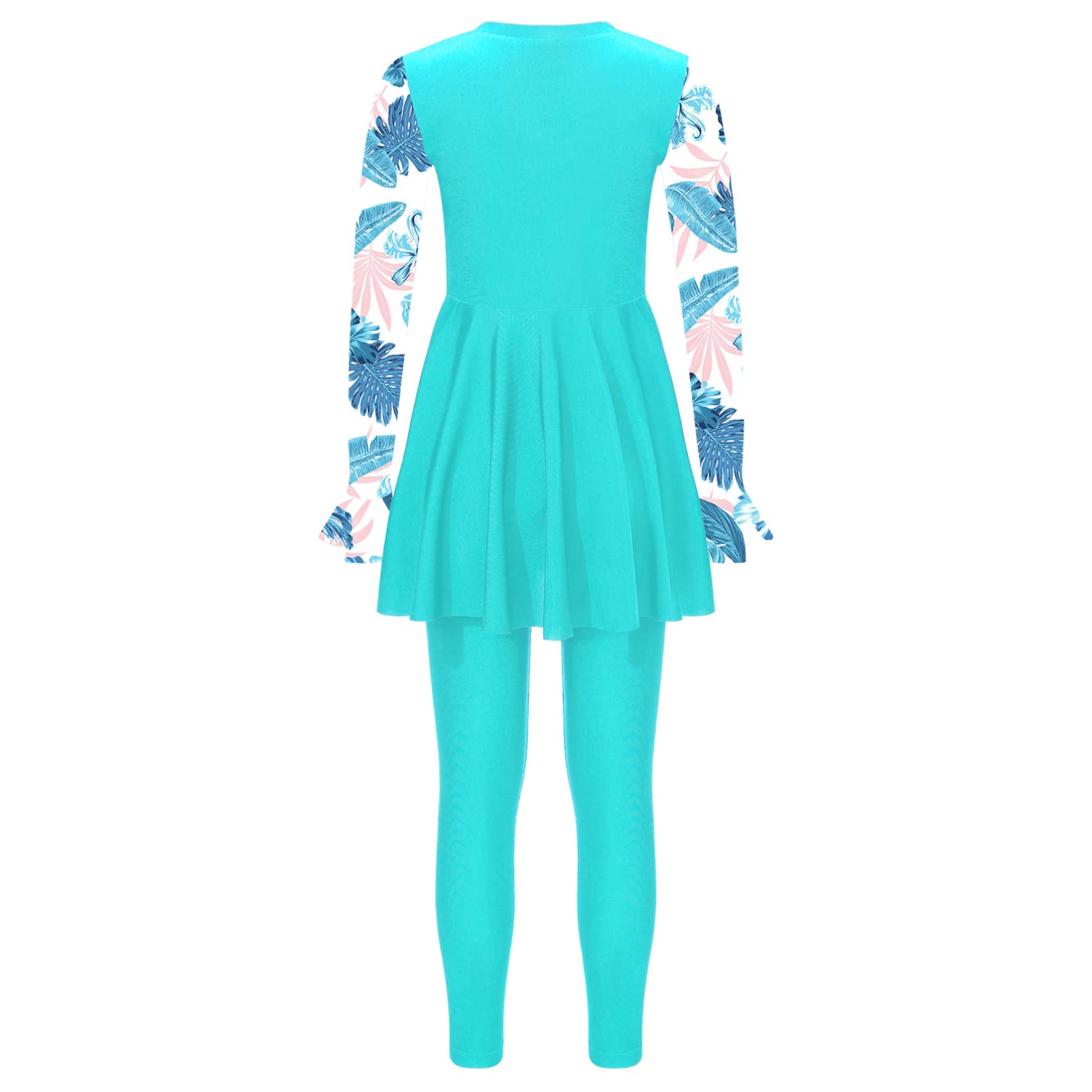dPois Maillot de Bain Musulman Fille Enfant 2 Pieces Anti-UV Jupe de Bain Ensemble Tankini Burkini Manches Longues Combinaison de Piscine Plage Été Vacances
