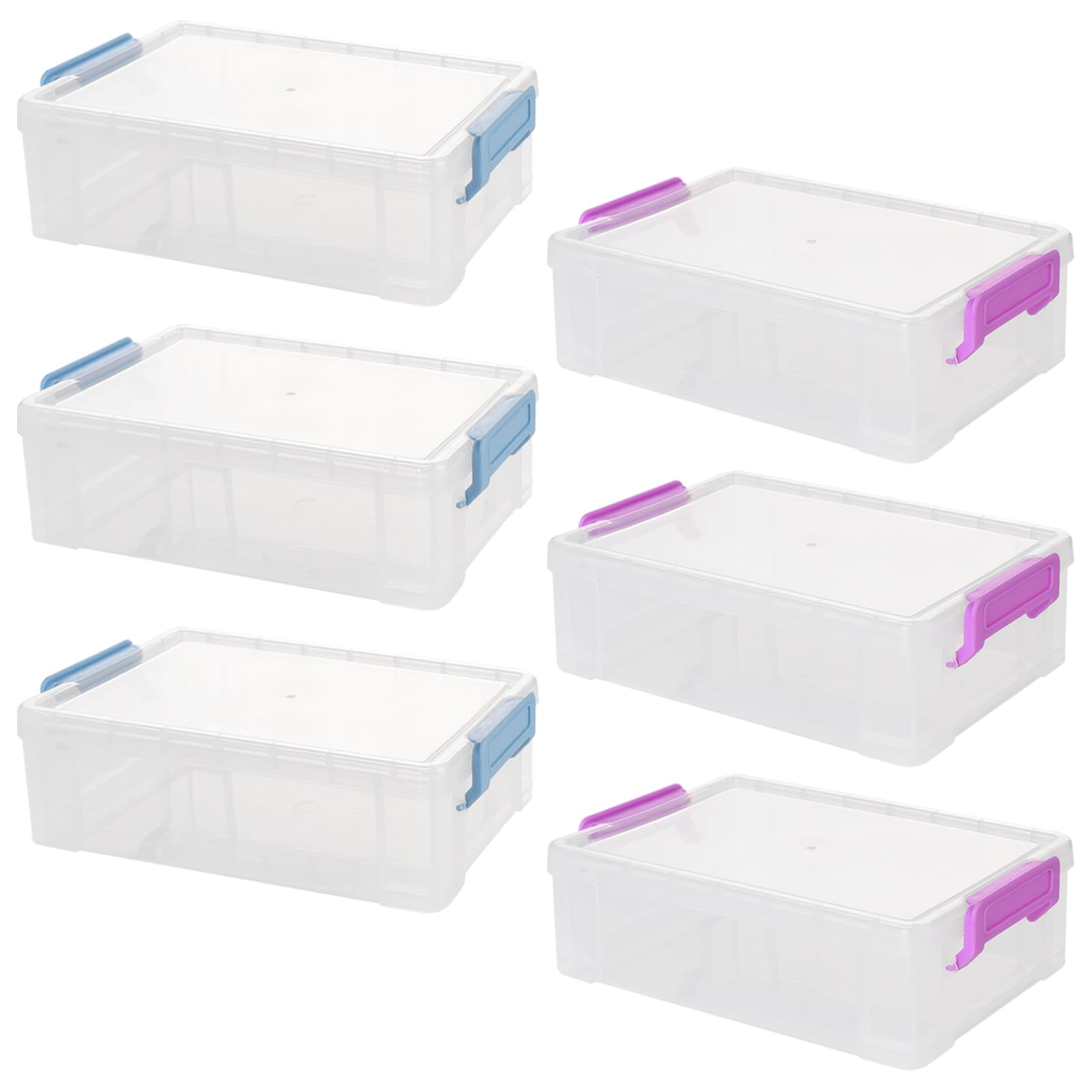 SINJEUN 6 Scatole Portaoggetti in Plastica Trasparente con Coperchio, Impilabili con Chiusura a Clip, per Casa, Ufficio, 22,5 x 14 x 7 cm