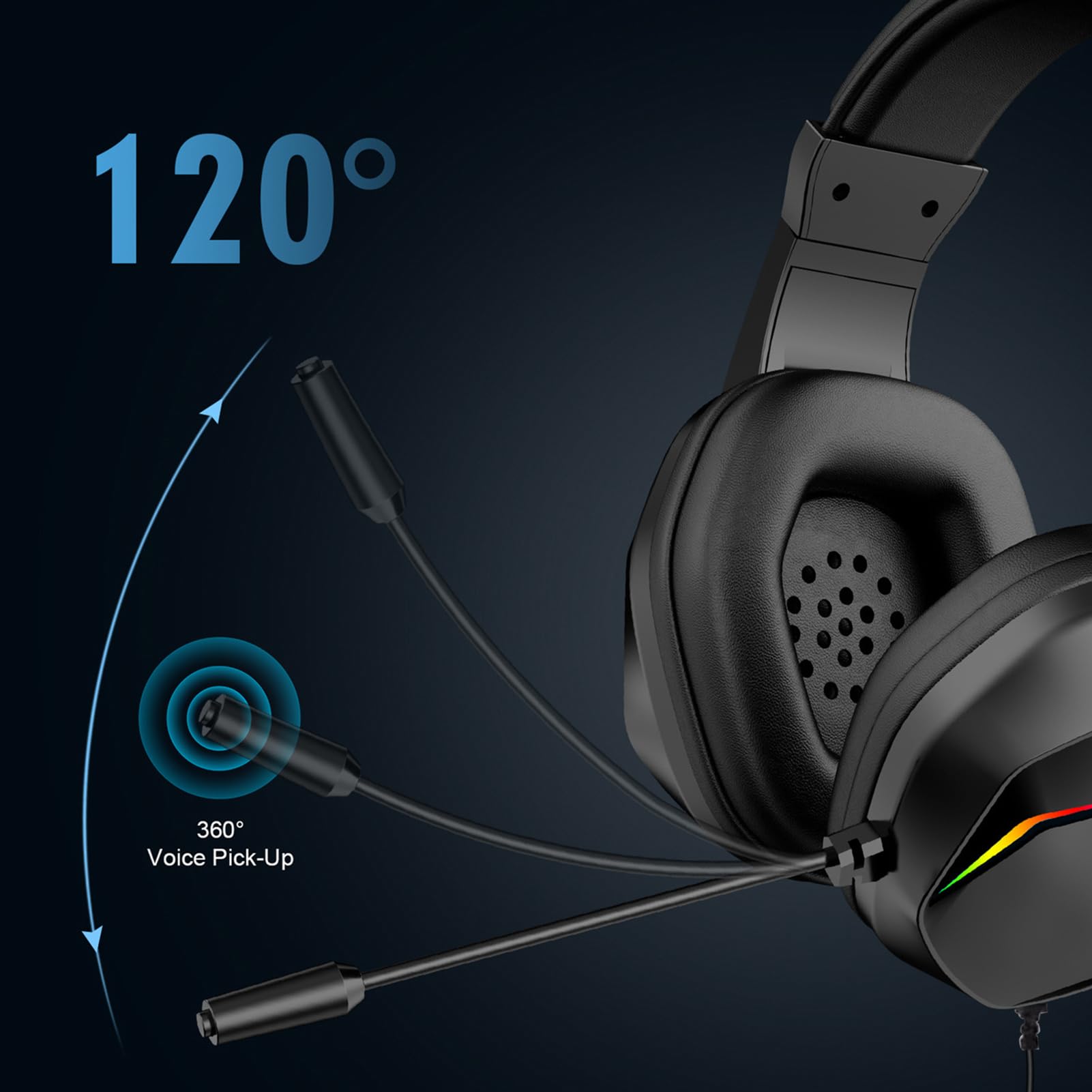 XUMIUZIY Cuffie da Gioco Cablate per PC, Cuffie Auricolari con Cancellazione del Rumore con Microfono, Luce LED, Audio Surround 7.1, Cuscinetti Auricolari in Memory Foam, Driver da 40 (USB)