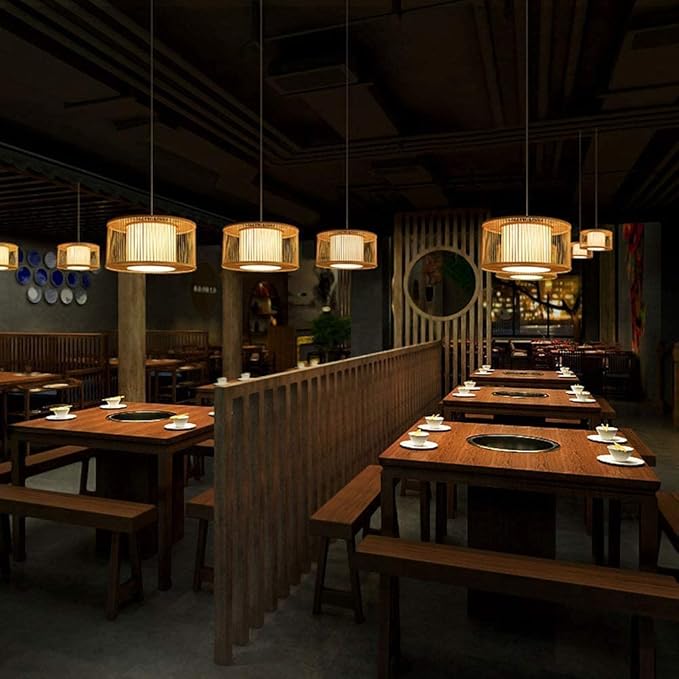 OSCCAR Hanglamp voor keuken Island Modern Homestay Hotel Ronde Bamboe Kroonluchter Japanse Zen Woonkamer Slaapkamer Plafondlamp (Color : 40cm, Size : 40cm) photo 3