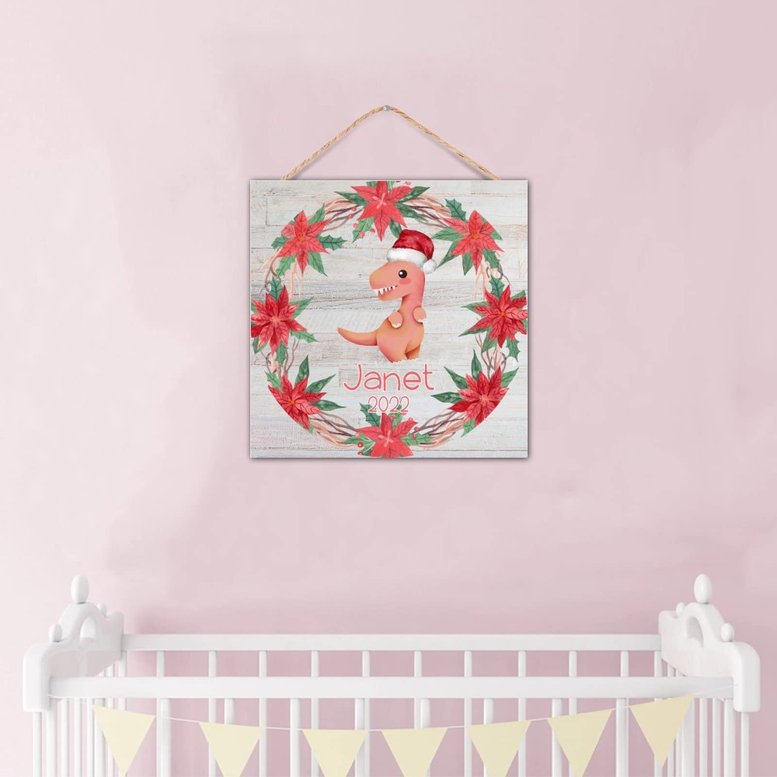 Décoration murale dinosaure de Noël en bois pour chambre
