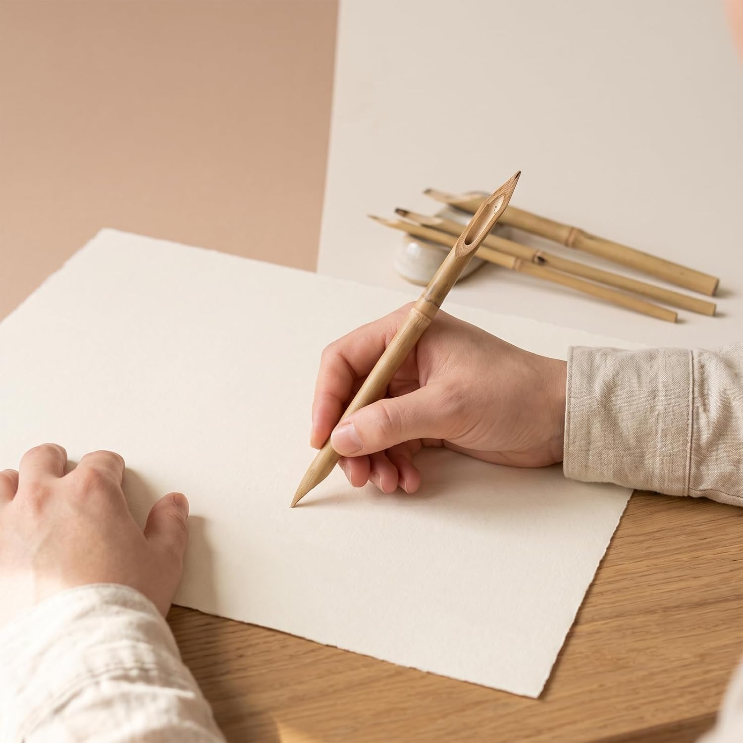 6 Pcs Bamboo Pens, Bamboo Reed Pens Wooden Pen