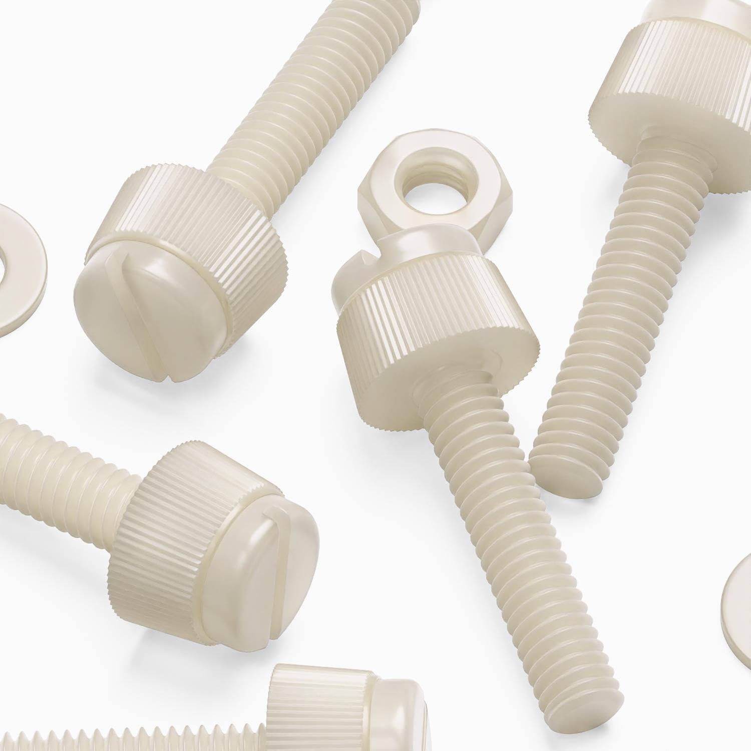 50x Natural, Nylon Plastic, Thumbscrews, M4 x 20 mm, knurled, Nuts, Washers & Bolts