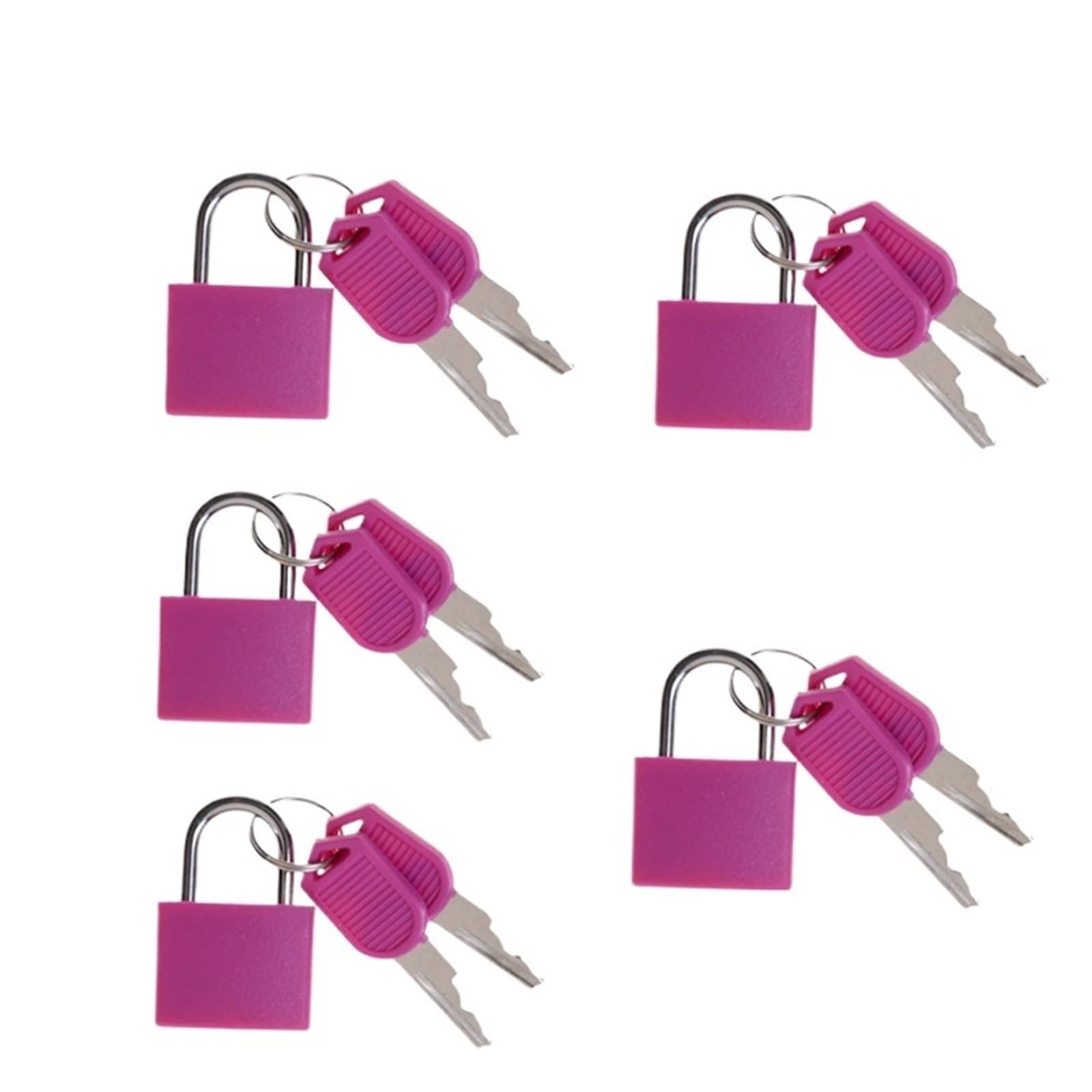 Lock Luggage 5PCS 22mm Small Mini Strong Steel Padlock Travel Suitcase Diary Lock with 2 Keys(5pcs Dark Pink)