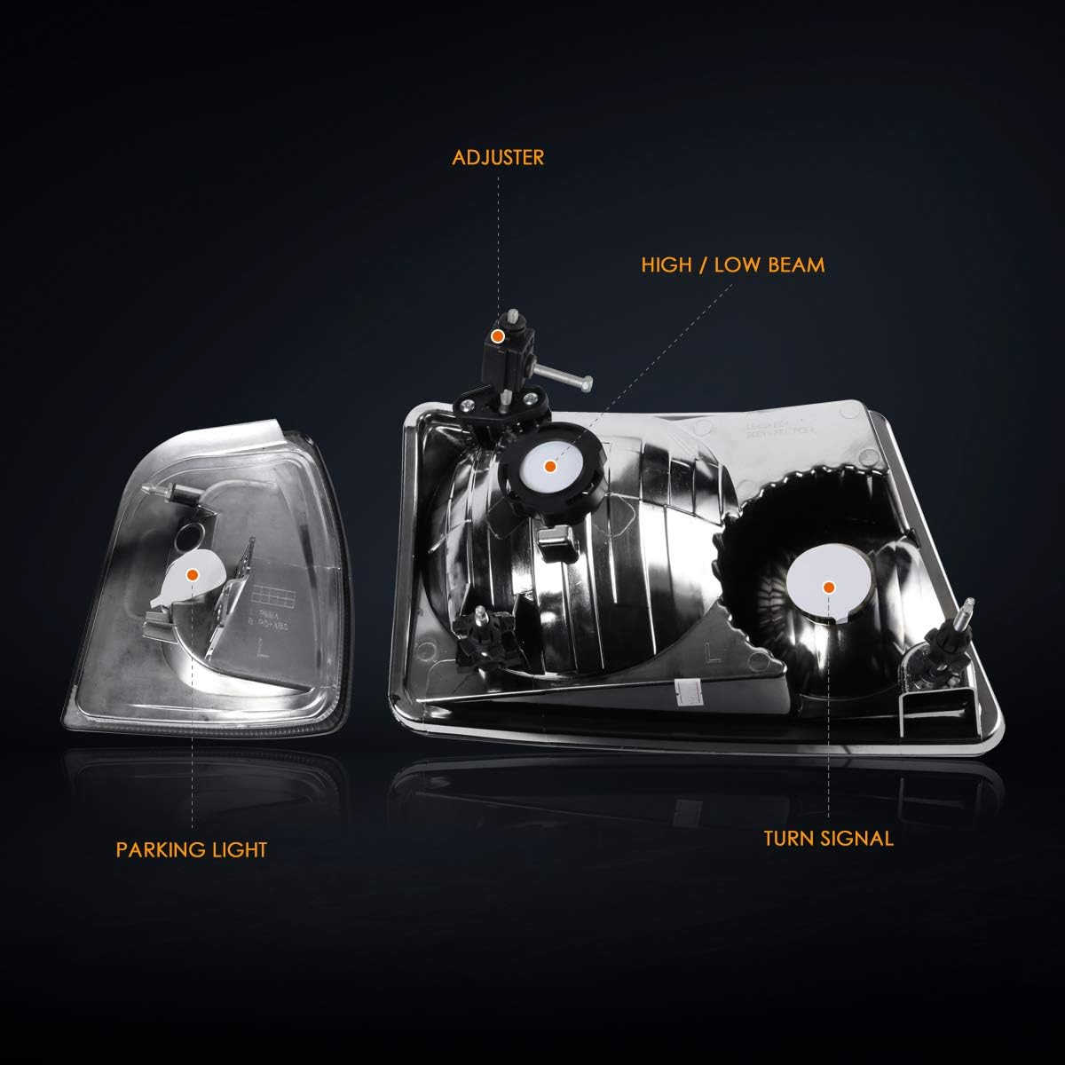 PM PERFORMOTOR Clear Lens Amber Corner Pair of Headlights Compatible with 01-11 Ford Ranger, PMHL-FRAN-0111-OH-BA