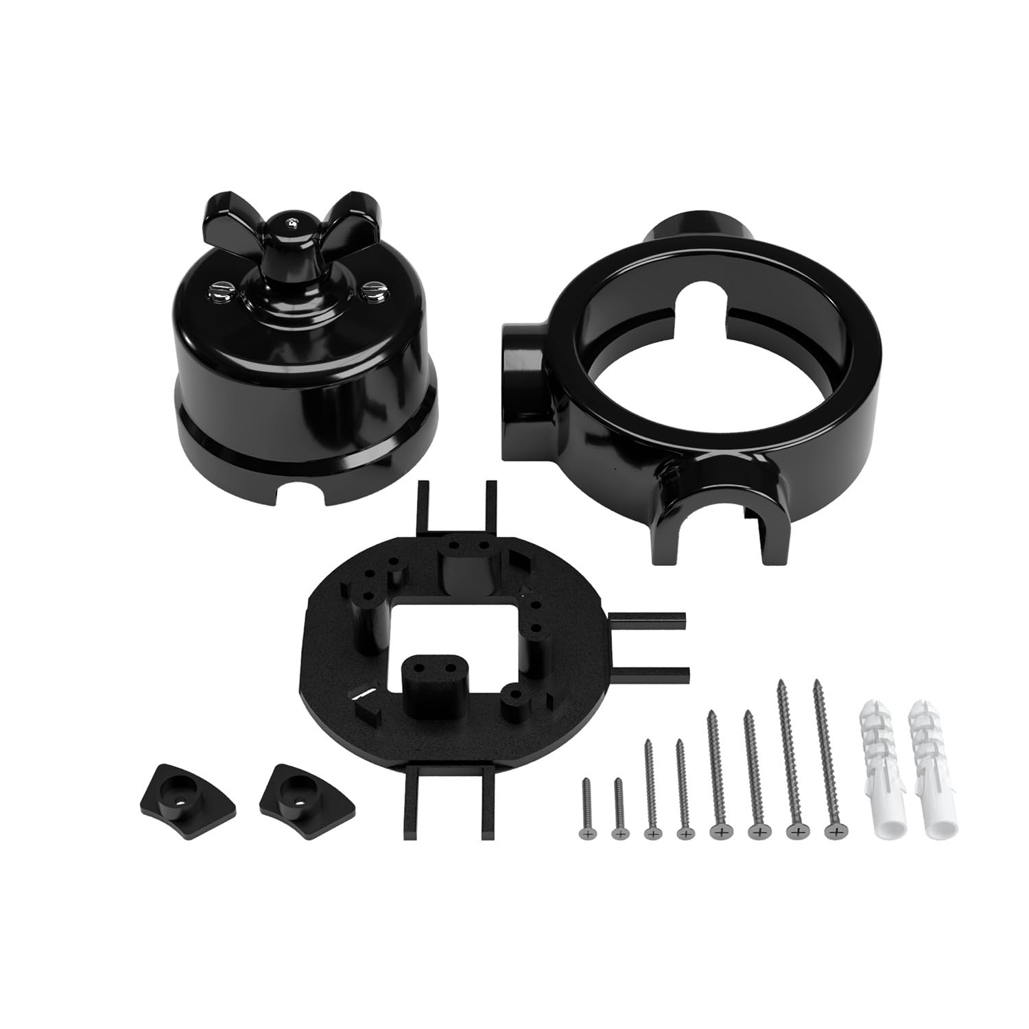 Creative-Cables Schalter-/Wechselschalter Kit mit Flügelmutter und 3-fach Sockel - (schwarz mit schwarzer Mutter, Schalter Ø 66,5 mm, Sockel Ø 110 mm) - aus Porzellan, 16 A - für Creative-Tubes