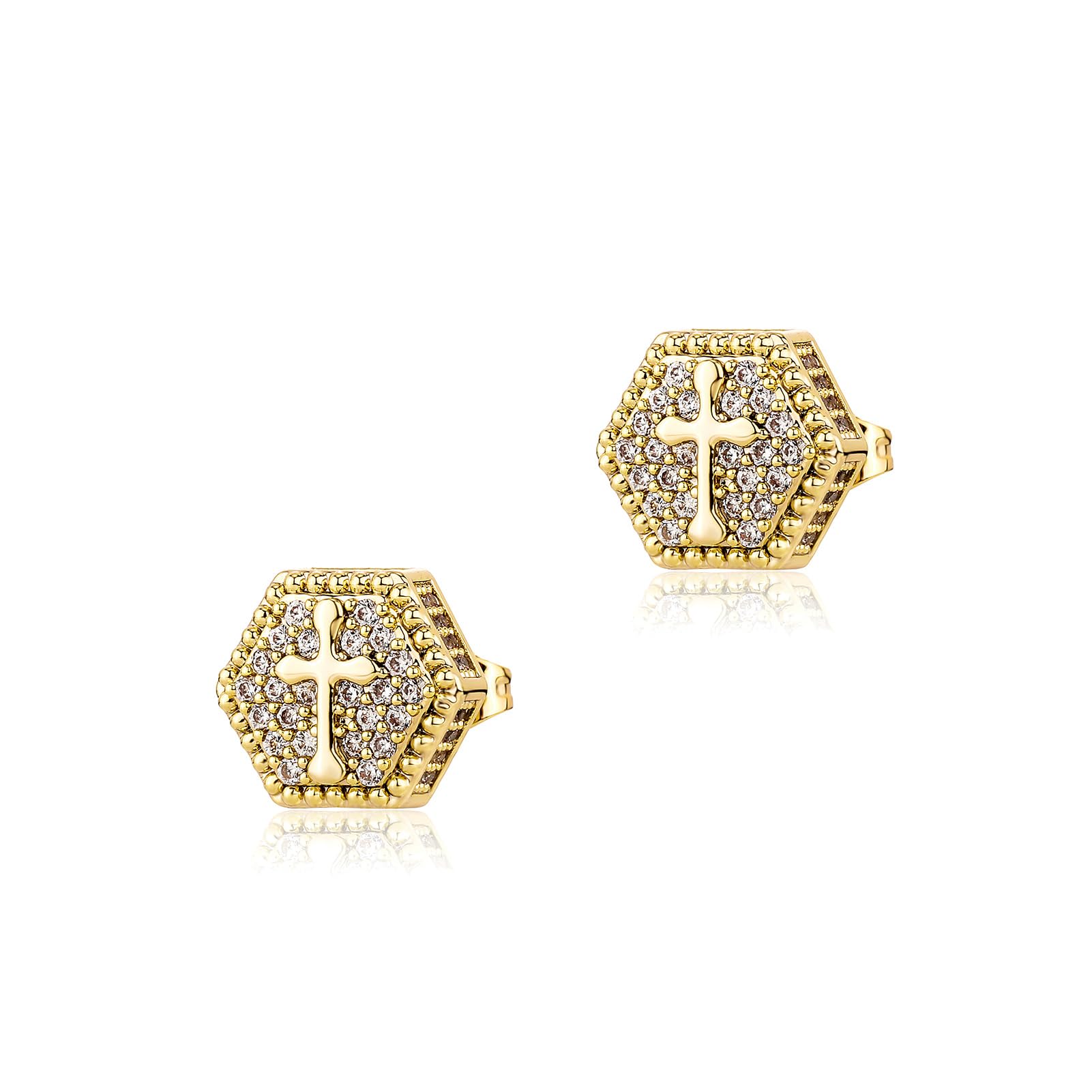 TOPGRILLZ Cross Square Stud Earrings 14K Gold Silver 5A+ Cubic Zirconia Iced Out Sparkle hypoallergenic Cartilage 925 Sterling Silver Square Flat Stud