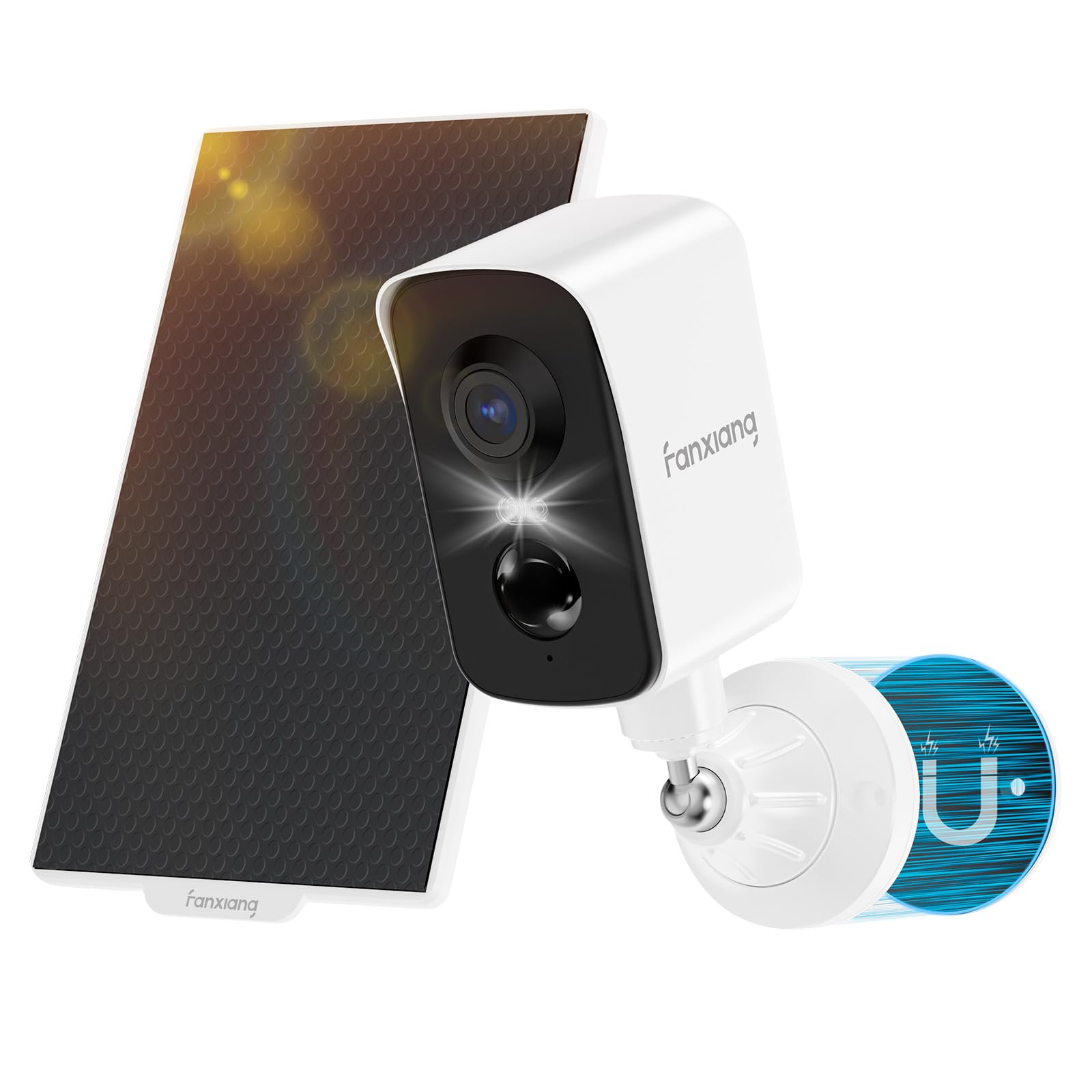 fanxiang 2K Magnetisch Überwachungskamera Aussen Akku, mit Solarpanel Kameraüberwachung Aussen WLAN, PIR Personenerkennung Tracking Bewegungserkennung Alarm, mit 64GB SD Karter, Spotlight, IP65