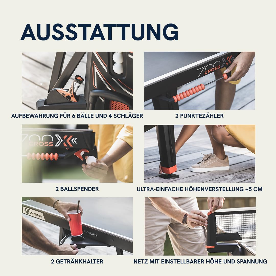 CORNILLEAU 700X - Outdoor Tischtennisplatte - Hochwertig und funktional - 8 mm Melaminharzplatte - Turnierqualität - Klappbar - Wetterfest - Robust