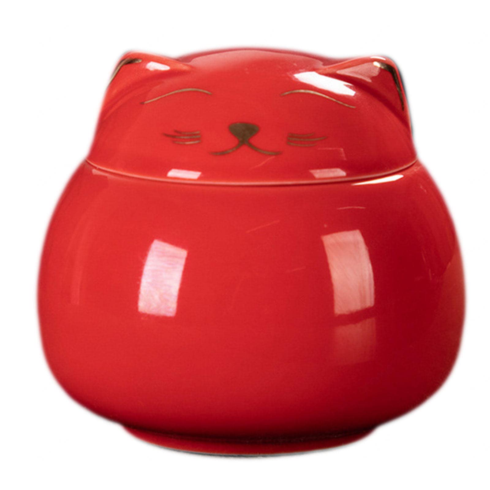 BRDECOR Cat-shape Ceramic Urn - Cremation Urns for Human Ashes Adult Female Male - Decorative Urns - Cremation Urn for Keepsake, Burial - Fits a Small Amount of Cremated Remains,Red