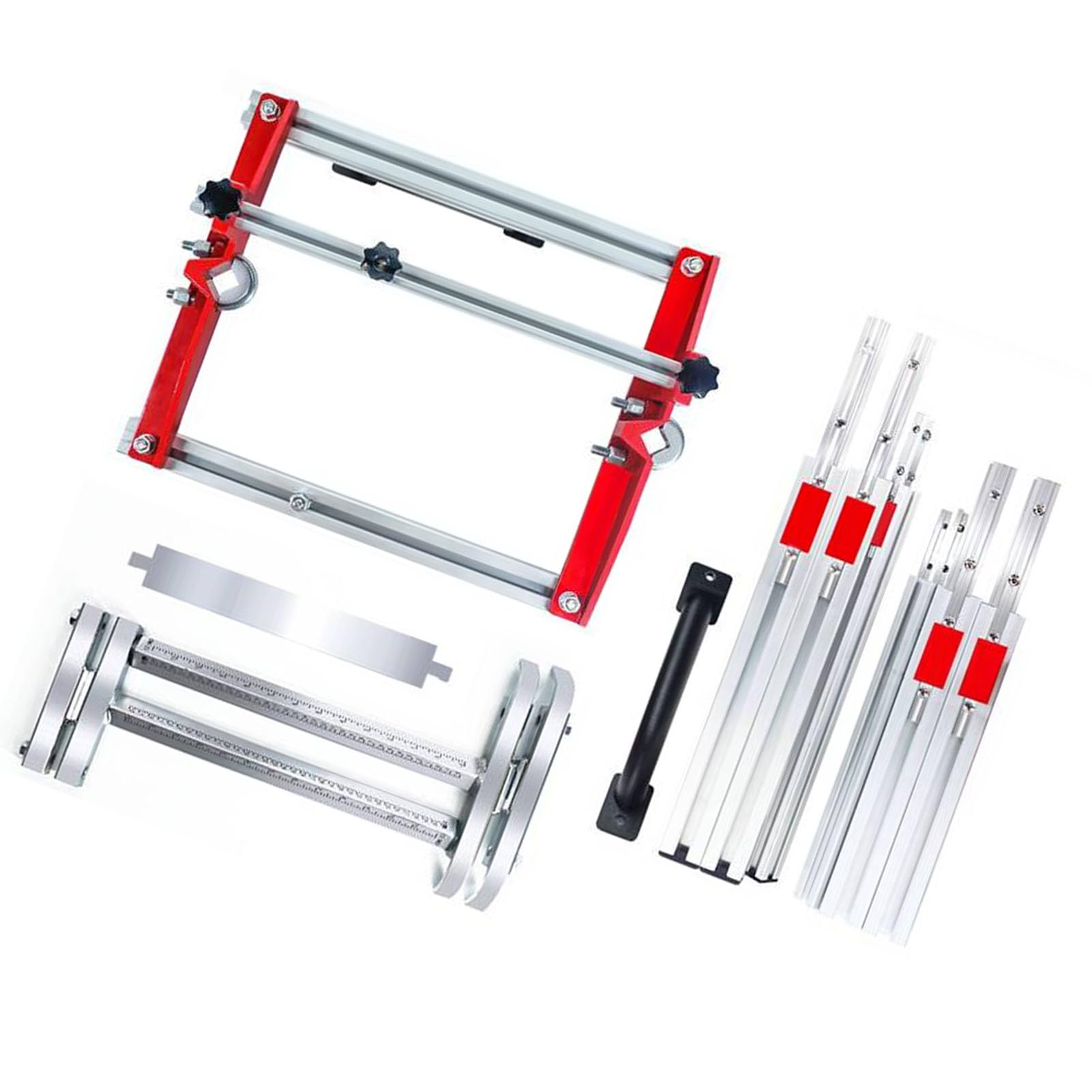 Fockety Molino de Motosierra, Aserradero Portátil de Construcción de Aleación de Aluminio con Barra Ajustable de 14 36 Pulgadas, Kit de Molino de Motosierra con Deslizante y 4 Cuñas para Troncos para