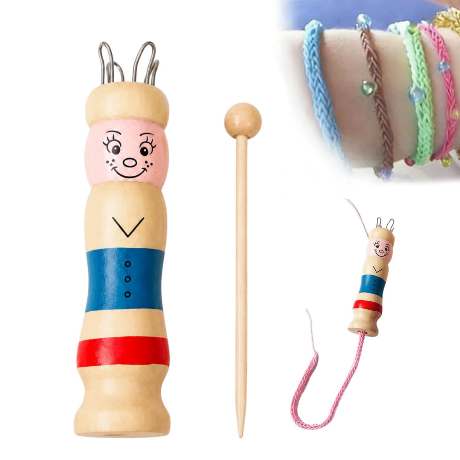 JiaYiXu 1 Pack French Knitting Doll Set, Kids Knitting Starter Kit, French Knitting Machine Beginners Knitting Kit, Wooden Spool Knitting, Doll Knitting, Starter Kit for Adults, Boys & Girls (Wooden)