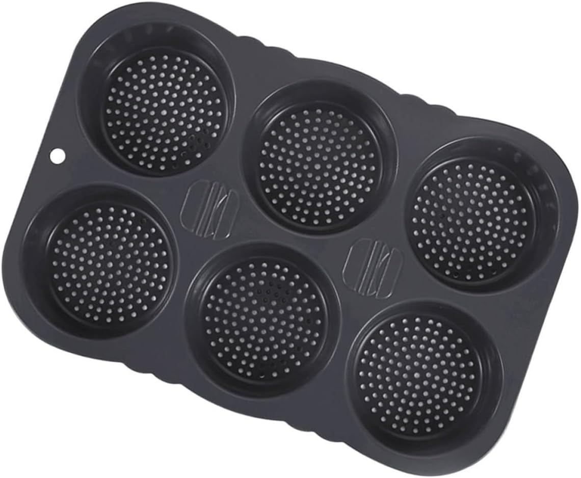 Silicone Multi-Grid Hamburger Bun Mold 6-Cavity Non-Stick Bread Baking Pan French Bread Loaf Mold Kitchen Bakeware Tool for Oven and Microwave