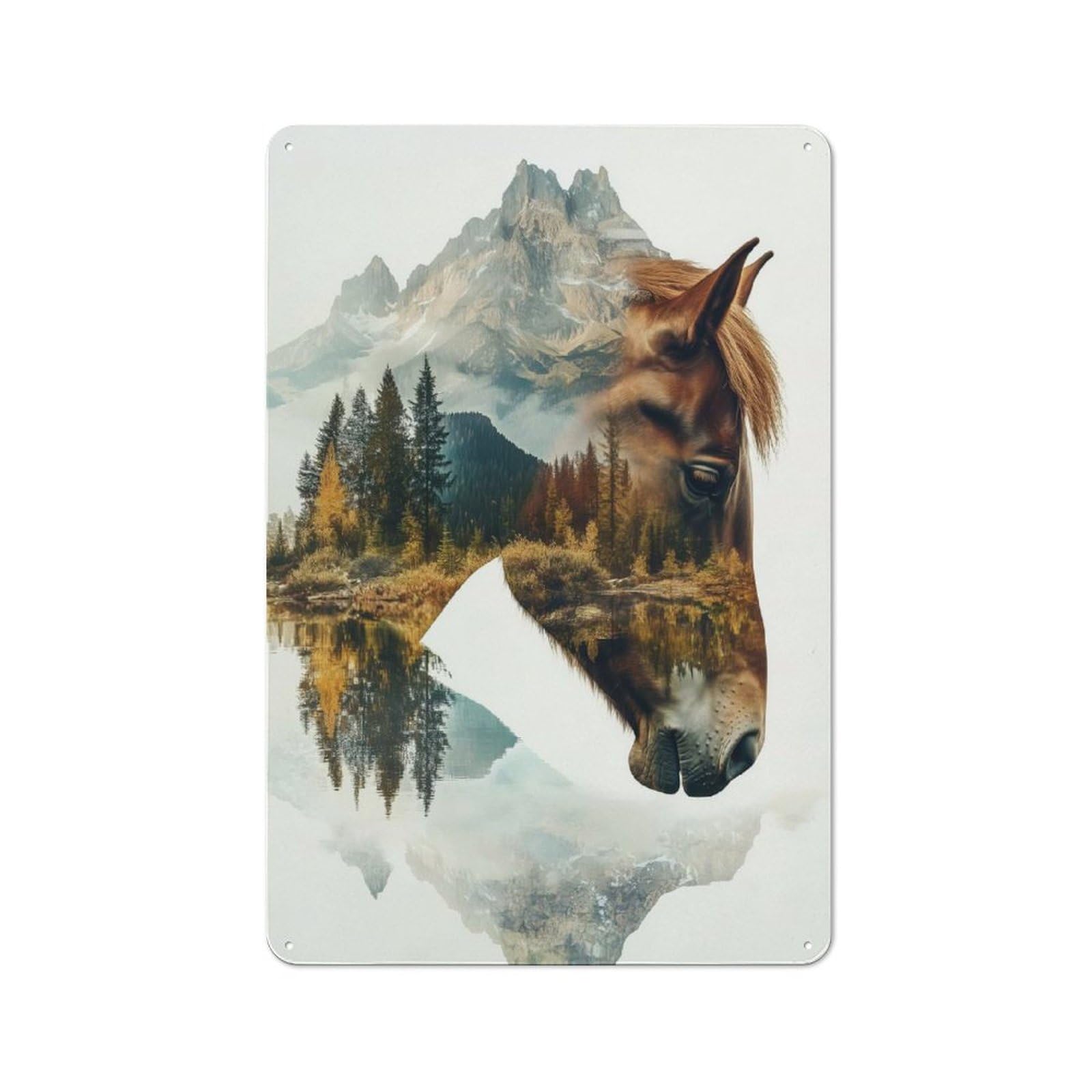 Junmoney Horse & Mountain Landscape Warehouse Style Metal Wall Decor 30X20cm, Industrial Metal Sign For Workspace, Cafe, Hallway Or Garage