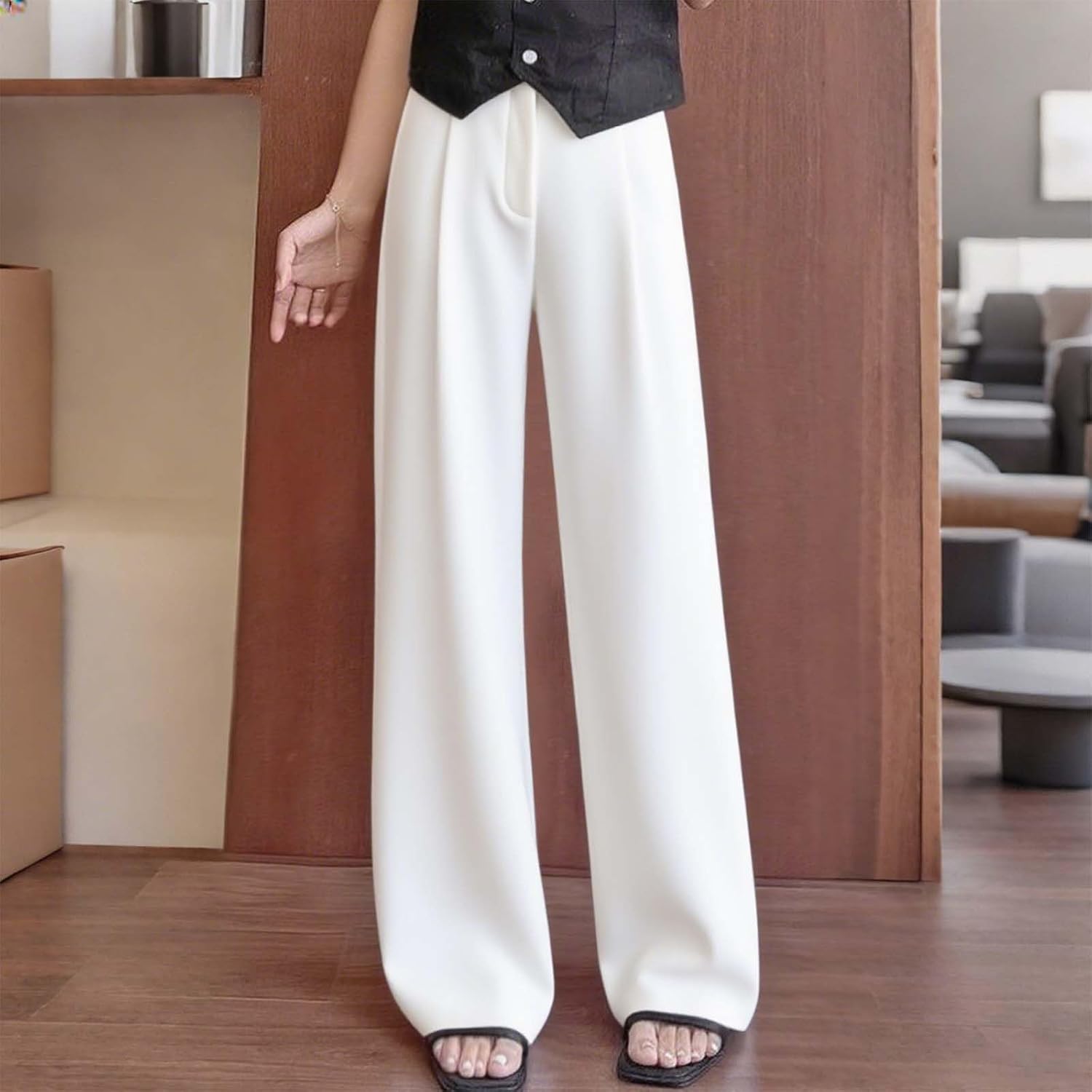 Flowy Palazzo Pants for Women High Waisted Wide Leg Solid Color Beach Vacation Trousers Fall Fashion Casual Pant