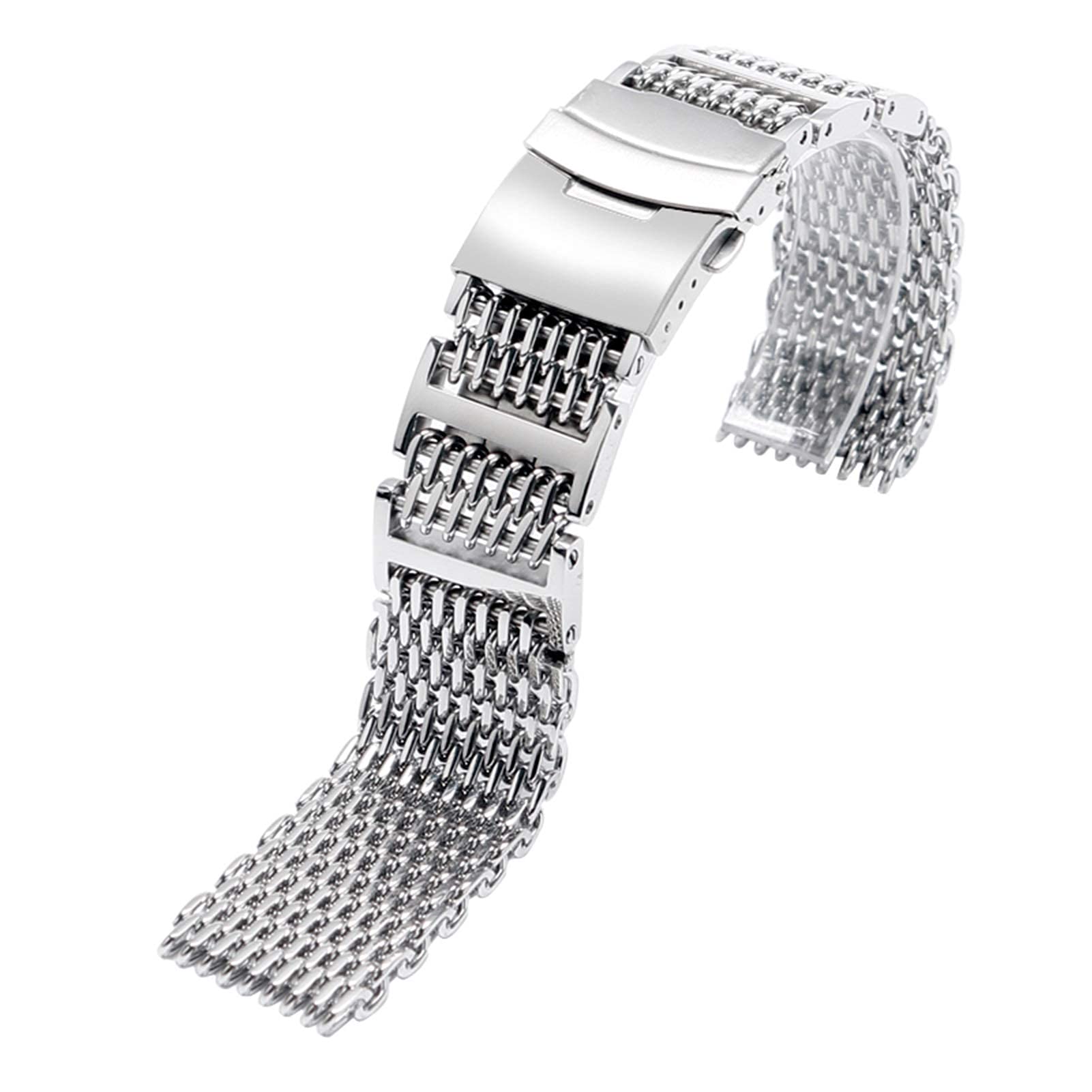 Cinturino per Orologio, Cinturino di Ricambio in Acciaio Inossidabile Argento con Maglie da 20/22/24 mm. Bracciale con Chiusura Pieghevole