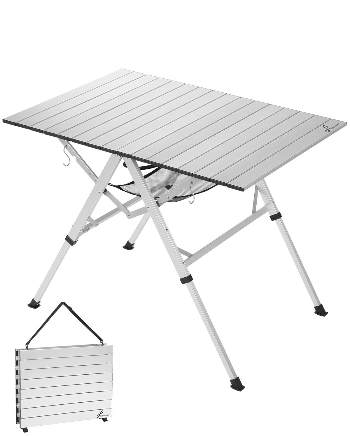 Sportneer Składany stół kempingowy 90 x 60 cm – Duży aluminiowy składany stół z 3 wysokościami (42/60/70 cm), przenośny stół na piknik, lekki stół na zewnątrz do kempingu, ogrodu, balkonu, plaży i
