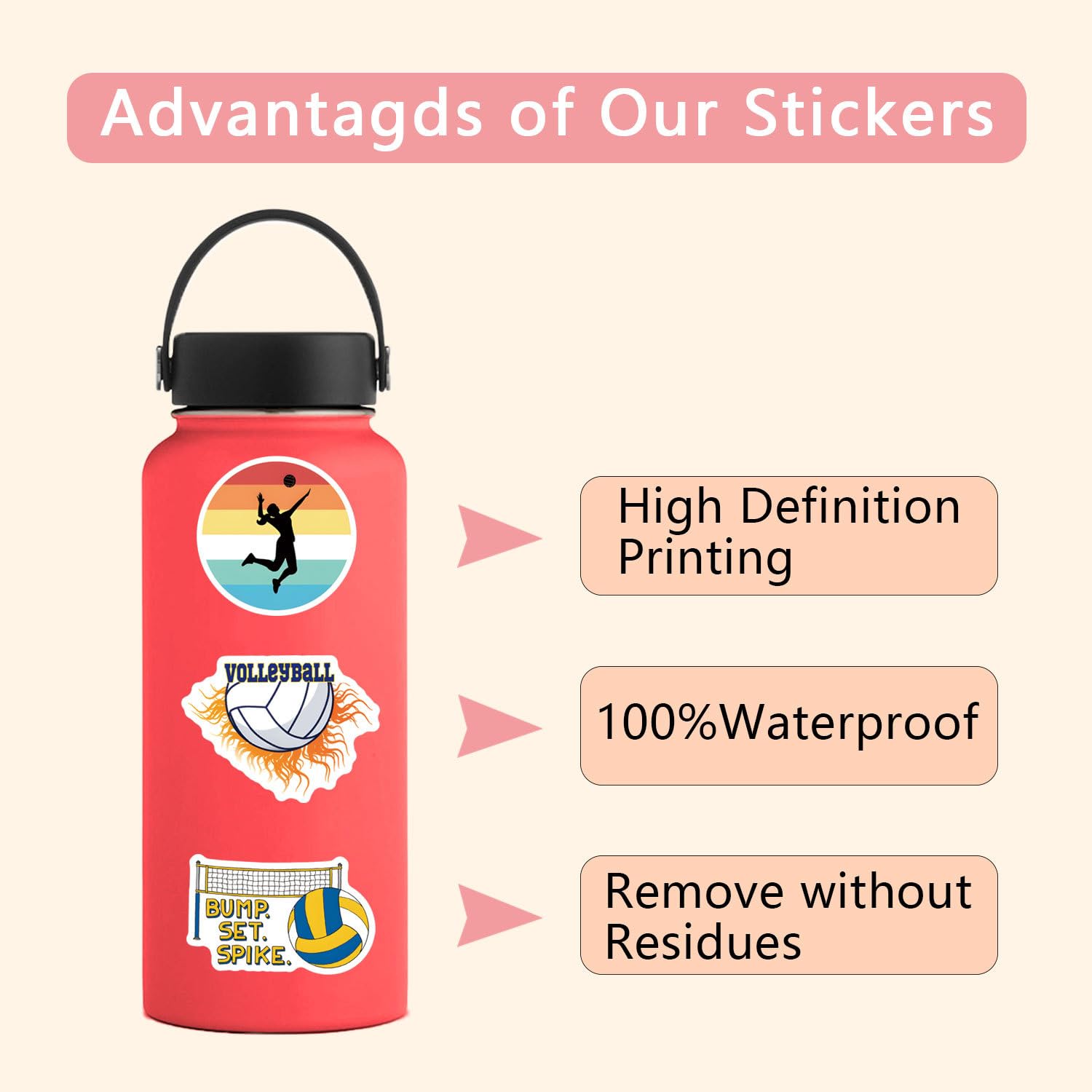 Volleyball Stickers Sports Party Favors,100PCS Sports Decorations Vinyl Waterproof Stickers Gift for Kids,Boys,Teens,Adults I Love VolleyballWaterproof Stickers Pack for Water Bottles,Laptop - Image 4