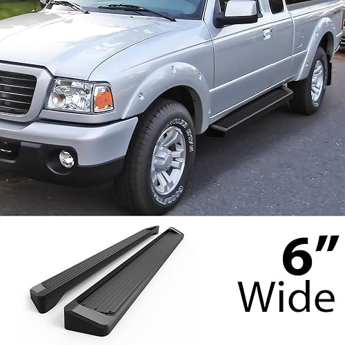 Miniatura 2 de HD Ridez Estribo de 6 pulgadas, color negro, compatible con Ford Ranger Mazda Serie B 1999-2011 Super Cab de 4 puertas (requiere perforación)