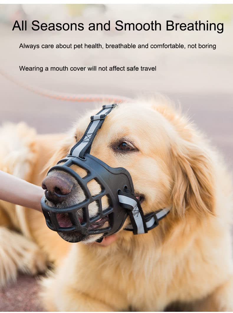 Museau en Silicone Souple pour Chiens, Museliere Anti-Aboiements et Anti-Morsures avec Bandeau Respirant en Maille et Nylon Résistant pour Petits,Moyens Et Grands Chiens (7.5-15kg)