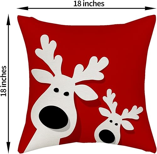 Miniatura 2 de Juego de 2 fundas de almohada de Navidad de 18 x 18 pulgadas, con fondo rojo, dos ciervos de alce, decoración para sofá, Navidad, interiores y