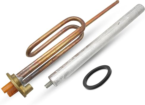 DOJA Barcelona Water Heater Resistance Kit Curved Immersion Heater Spare Element 1500W Heating Element with Flange, Magnesium Anode, Rubber Gasket and Mounting Screws for Electric Boiler Repair