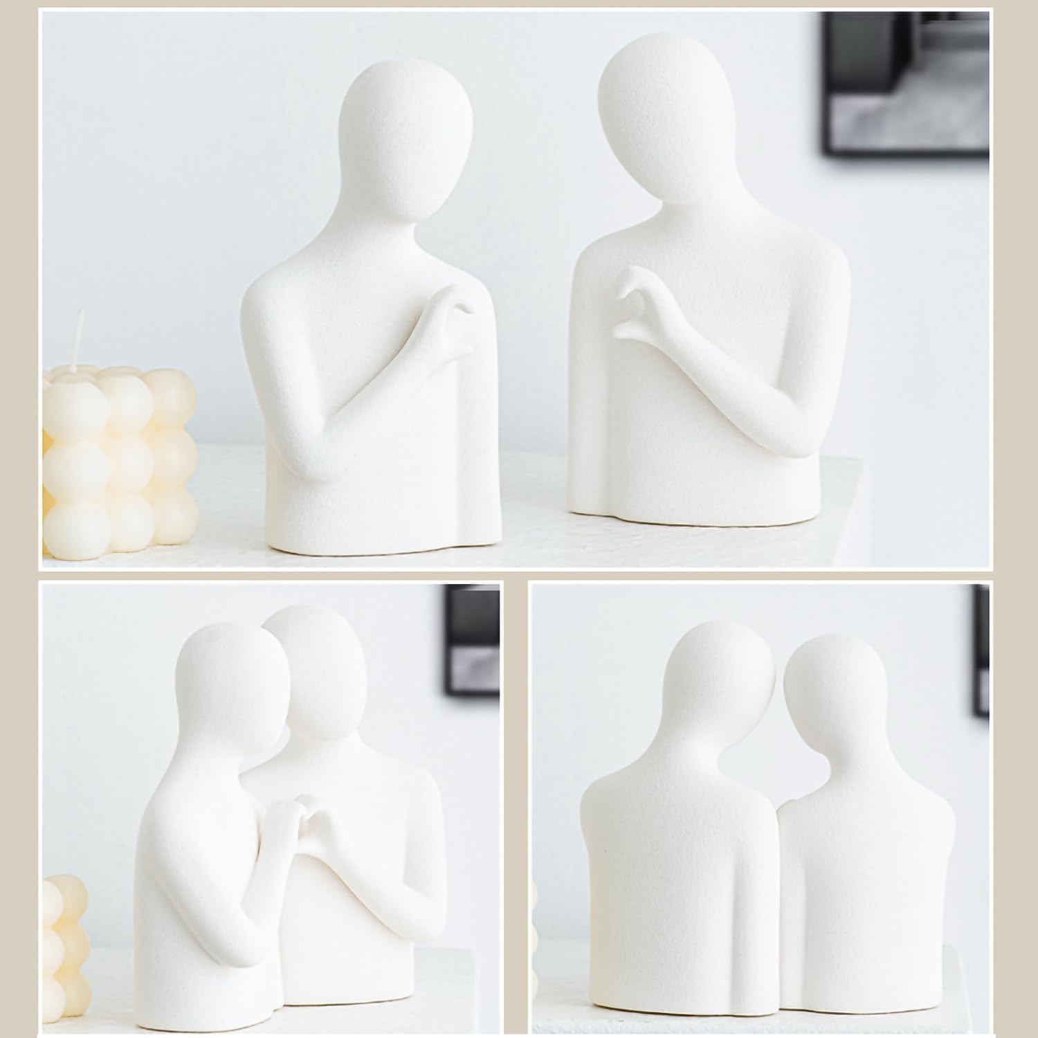 Zestaw figurek dla pary z rękami w kształcie serca, ceramiczne wesele dla żony, nowoczesna abstrakcyjna rzeźba na biurko do sypialni, półka na książki, matowa biel
