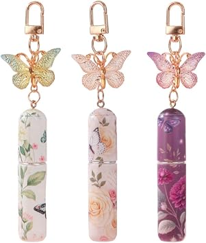 Travel Perfume Bottles Refillable, 5ml Mini Perfume Bottle with Butterfly Keychain, Portable Perfume Atomizer For Women 3PCSGreen, Yellow, Purple