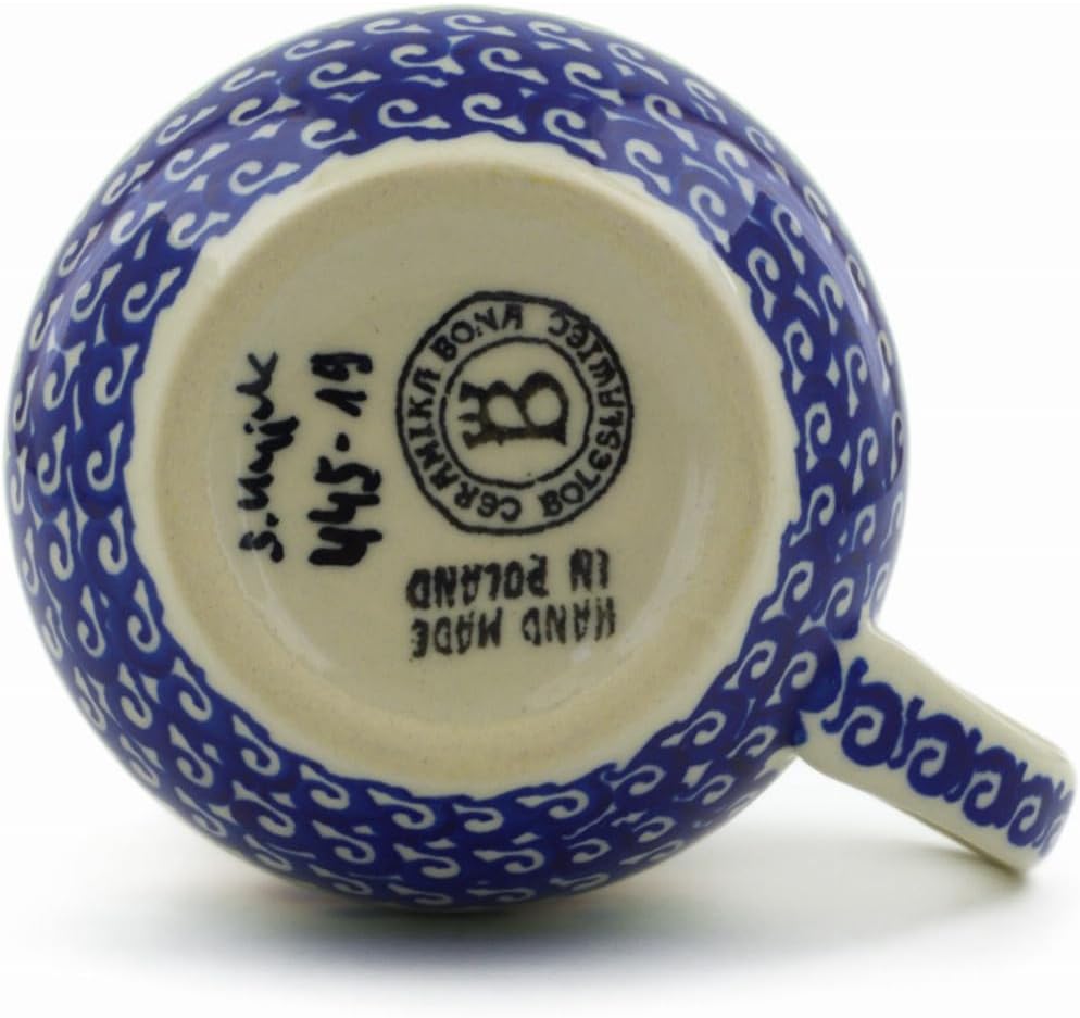 Polmedia Polish Pottery Bubble Mug 12 oz - Spring Flowers Pattern Handmade in Boleslawiec Poland by Ceramika Bona + Certificate of Authenticity