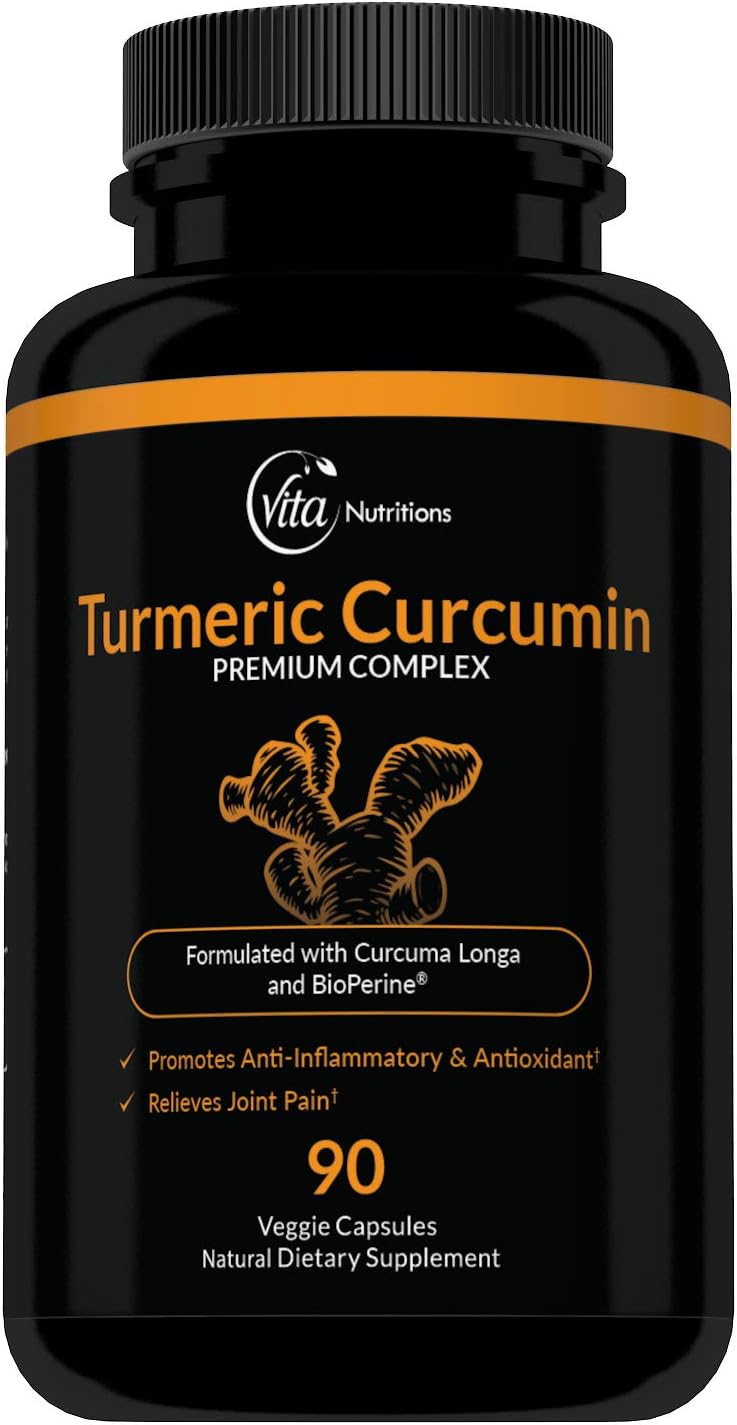 VitaNutritions Non-GMO Turmeric Curcumin with BioPerine, 90 Veggie Capsules with 95% Curcuminoids for Healthy Joints & Strong Immune System