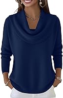 Women's Cowl Neck Sweater Fall Winter Lightweight Long Sleeve Loose Knit Pullover Tops Casual Chic