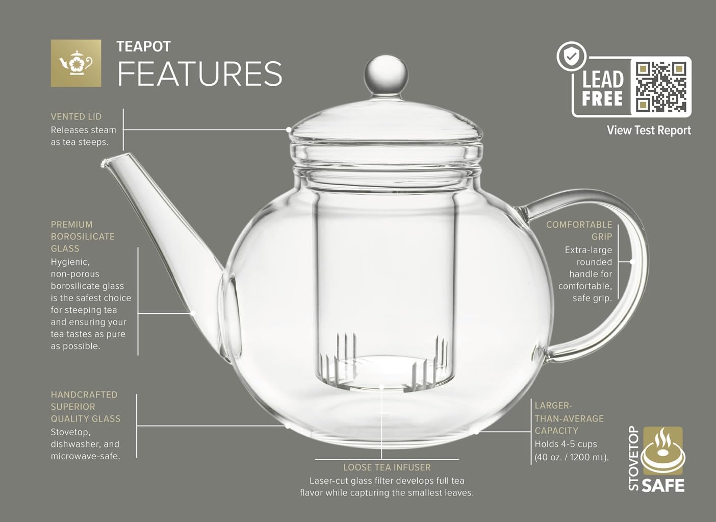 Teabloom Complete Glass Tea Set – Teapot (40 oz), Loose Tea Infuser, 4 Insulated Teacups, Tea Warmer with Candlelight, and 12 Flowering Teas – Elegant Blooming Tea Gift Set - Image 3