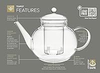 Vista 4 de Tetera de vidrio Teabloom segura para estufa y microondas con infusor de té de hojas sueltas extraíble – Incluye 2 tés florecientes – Tetera