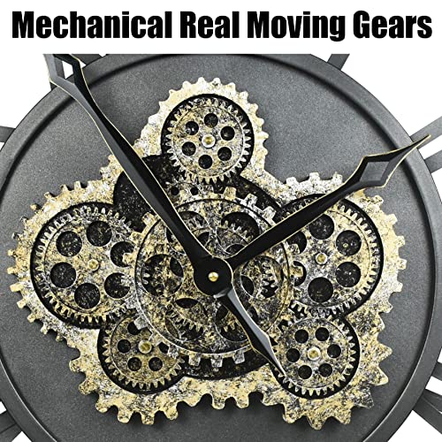 Dorboker 30'' Oversized Wall Clock Moving Gears Clock Modern Industrial Steampunk Decorative Vintage Metal Rustic Large Wall Clocks For Living Room Farmhouse Office (Mica Grey With Bronze Gears #TOP1