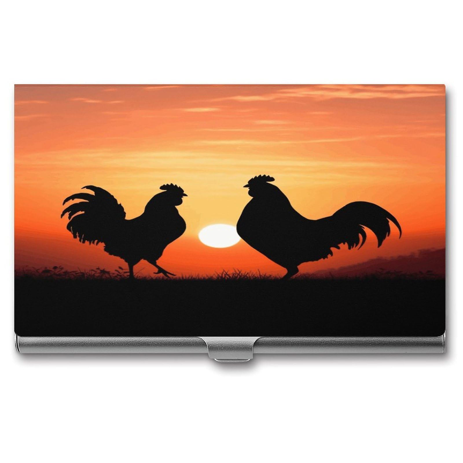 Vstadank Unisex Style Animal Chickens Business Card Holder Slim Name Cards Holder Aluminum Alloy Flip Cover Credit Cards Wallet Pocket Metal Case Professional Metal Business Card Case For Work