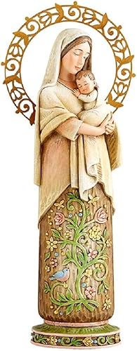 Madonna & Child to Everything There is A Season Figurine - Aspecto de madera, diseño floral, halo bruñido, 10.25 pulgadas, primavera