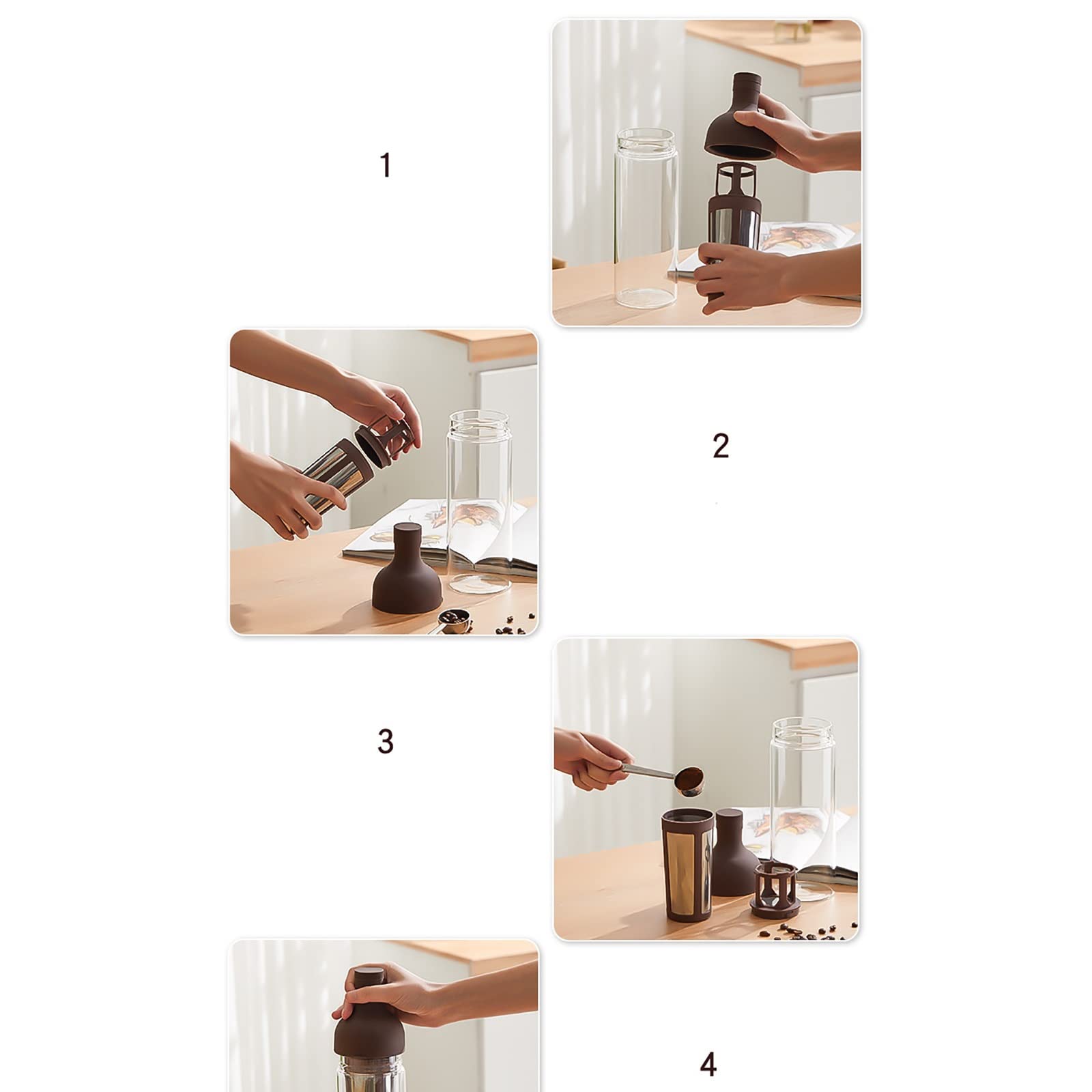 Kaffee Cold Brewer Cold Brew Kaffeekanne Glas Haushalt Früchtetee Cold Brew Flasche Eis Tropf Kaffeegerät Cold Brew Cup Einfach zu verwenden (Farbe: Braun, Größe: 1000 ml) (Weiß 1000 ml) The New