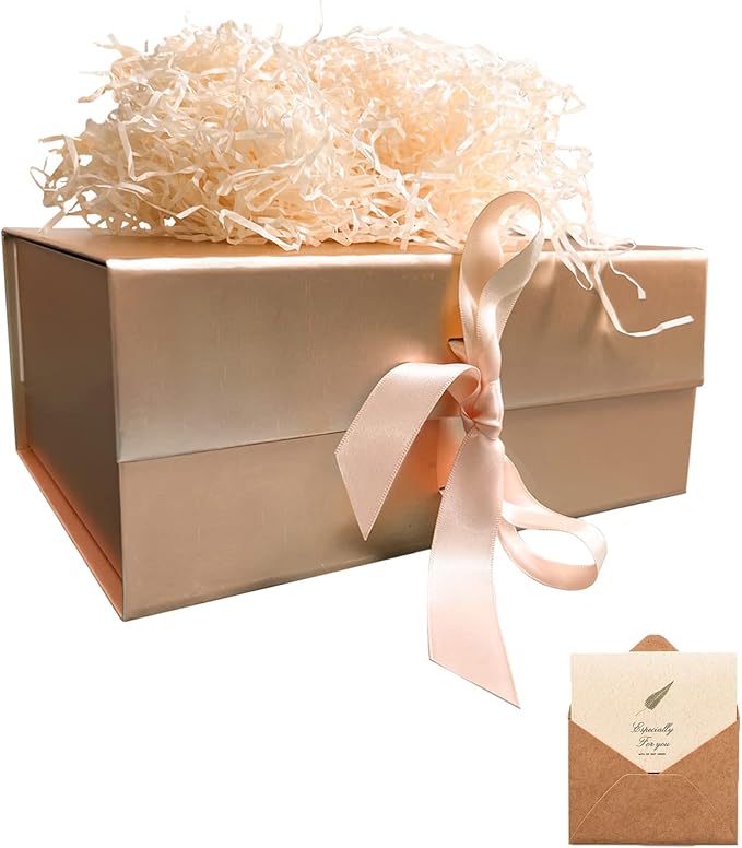 Rose Gold Gift Box 23.5x17x10 cm, Gift Box with Lids and Silk