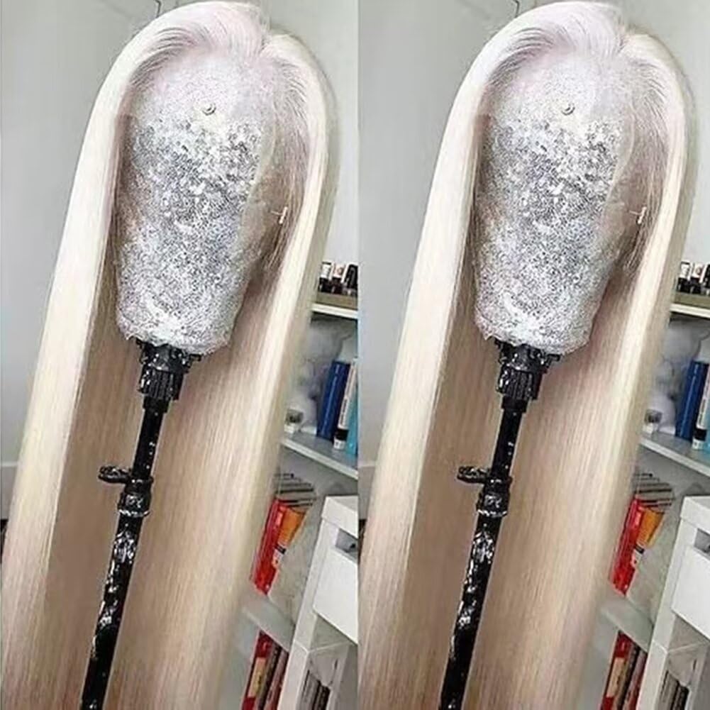 RONGDUOYI 13X6 Lace Front Wigs for Women Platinum Blonde Lace Wig Long Silky Straight Synthetic Hair Glueless Natural Hairline Daily Use Cosplay Wig